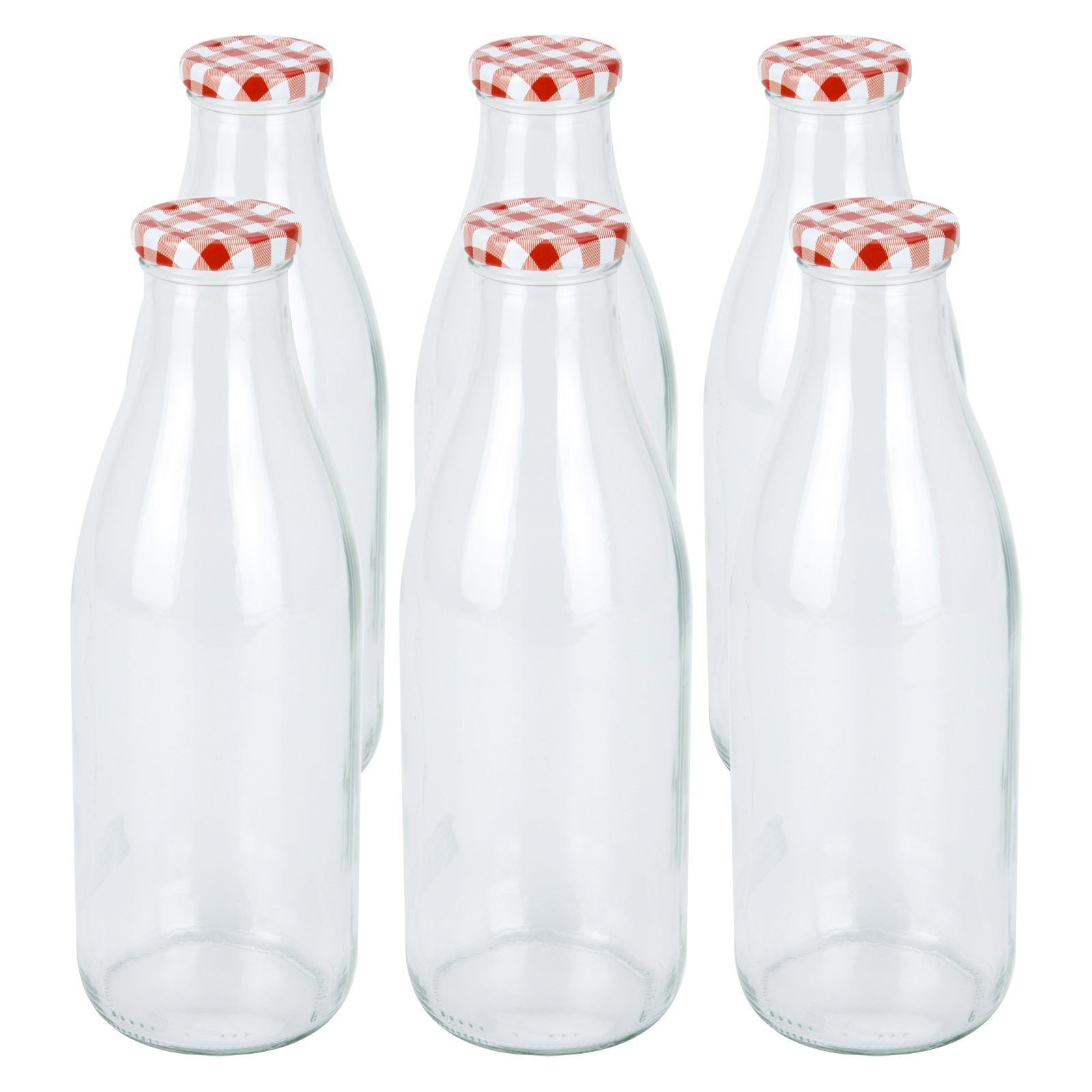 Wellgro Vorratsglas »1 Liter Glas Flasche mit Schraubdeckel - 9 x 25,5 cm  (xH) - klar - rot karierter Deckel, Milchflasche, Milchkanne, Glasflasche«,  (6-tlg) online kaufen | OTTO