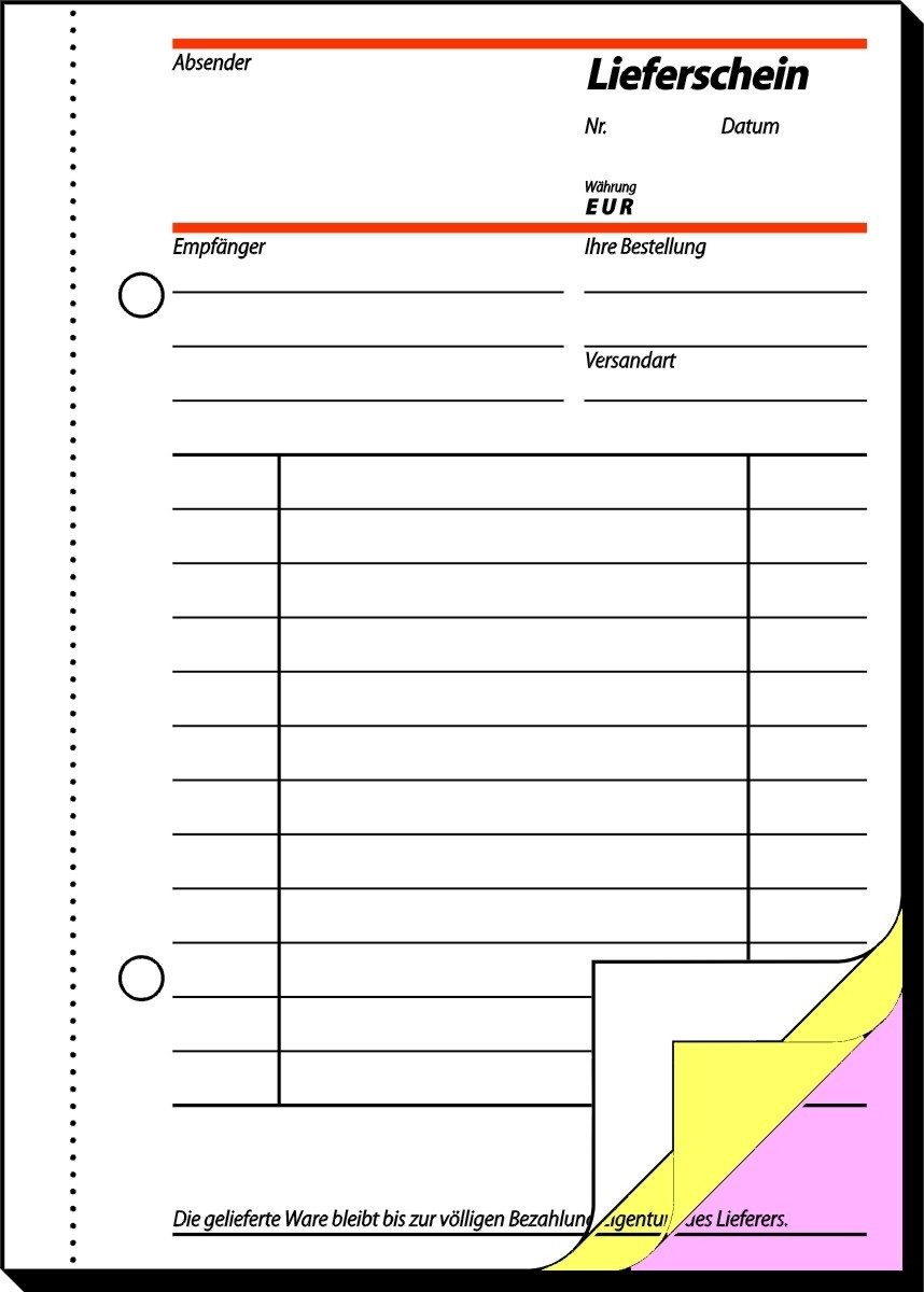 Formularblock Lieferschein A6 hoch mit Empfangsschein selbstdurchschreibend 3x40 Bla
