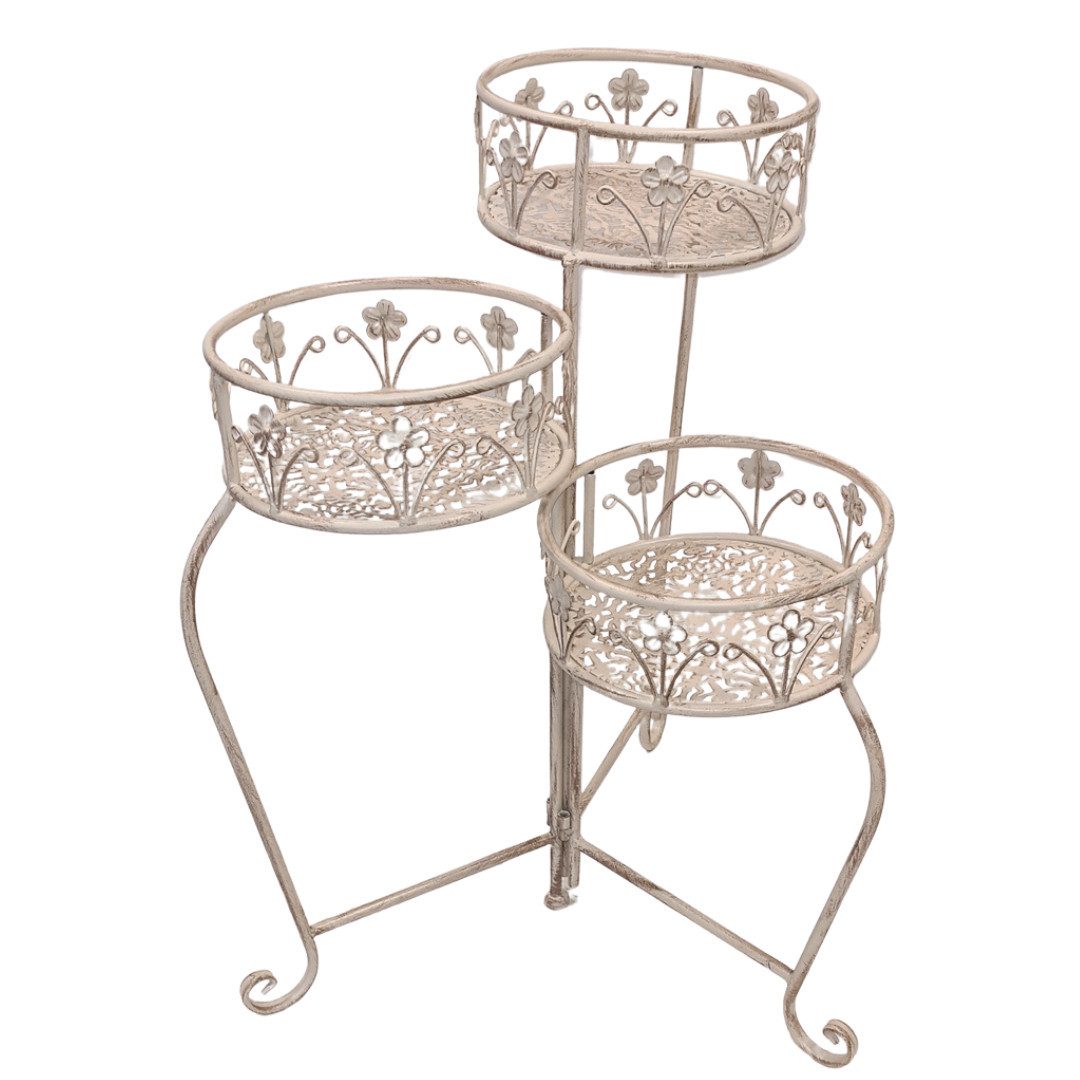abc HOME Pflanzentreppe Pflanzständer Vintage – Blumenhocker Eisen, Shabby Chic Weiß