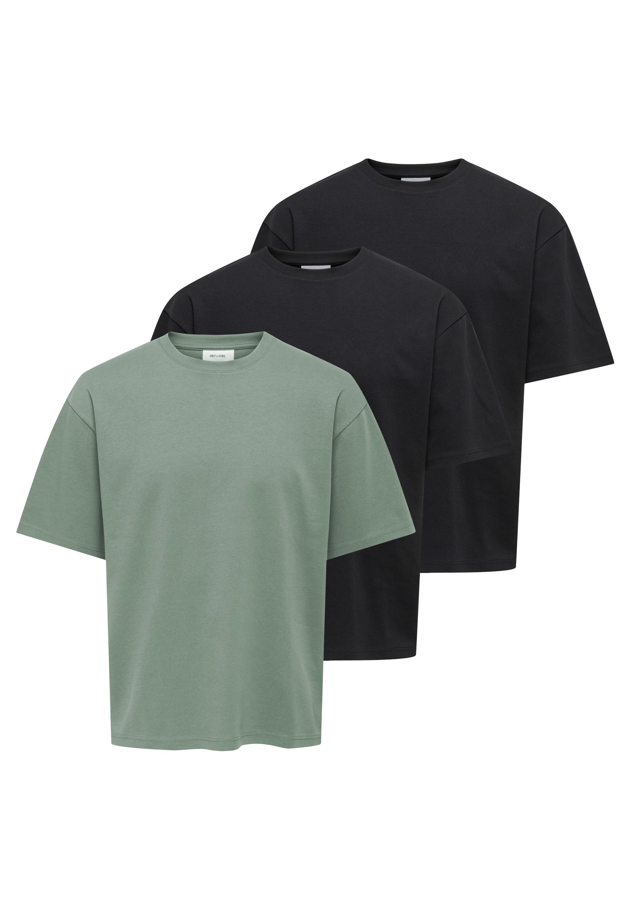 ONLY & SONS T-Shirt 3er Pack Caspian (Spar-Set, 3-tlg) T-Shirt - Baumwolle - Blickdicht - Lockerer Boxy Fit
