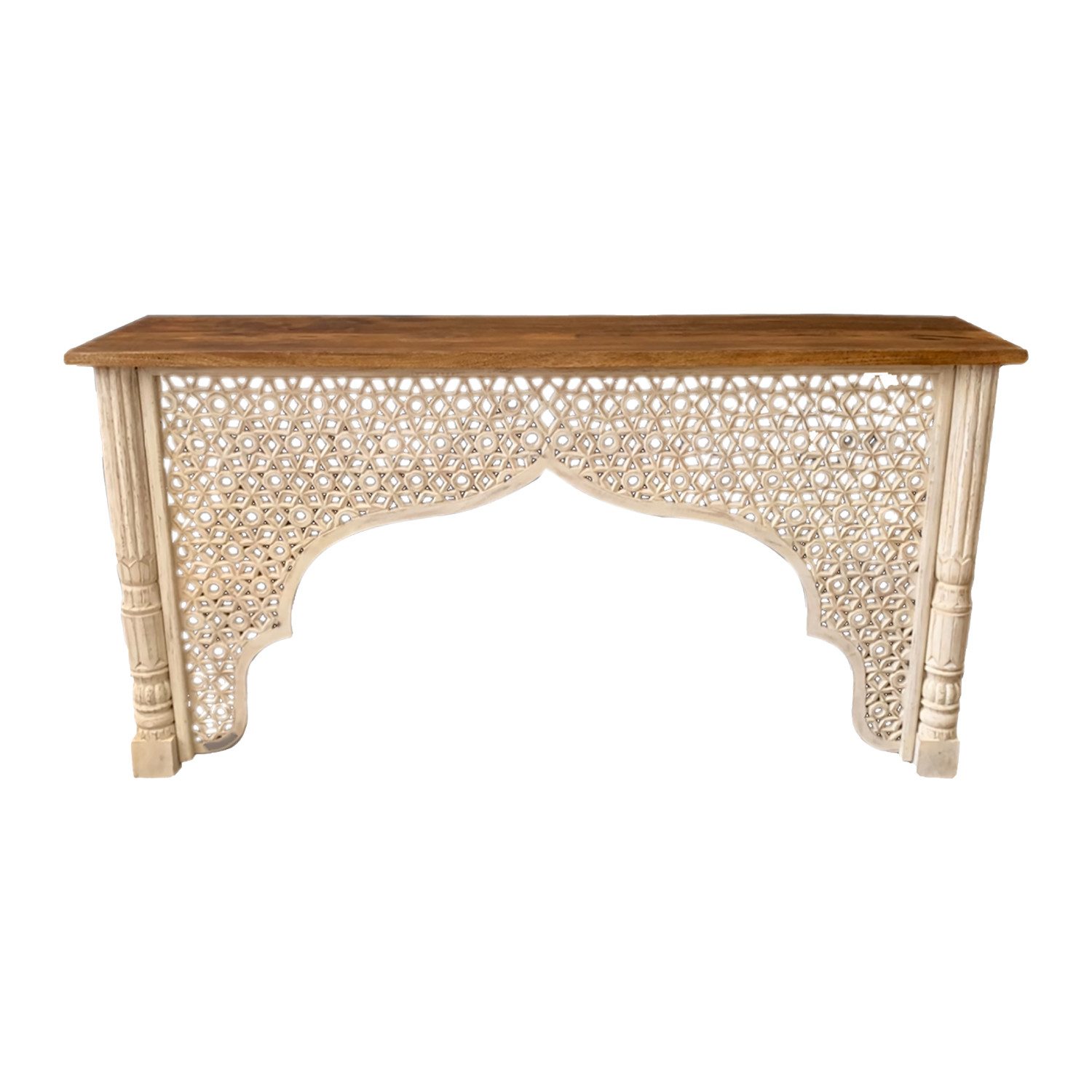 Marrakesch Orient & Mediterran Interior Konsolentisch Indische Konsole Zhora groß aus Mangoholz in Shabby Weiß-Braun 180 cm (1-St), Breite 150 cm