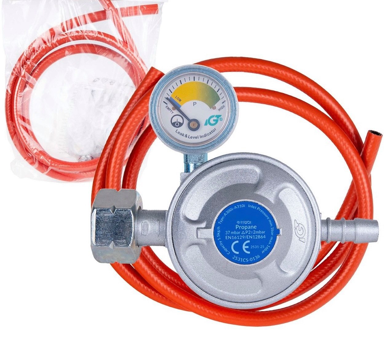 Gasdruckregler Gasanschluss-Set - Gasdruckregler mit Manometer + 2m Gasschlauch