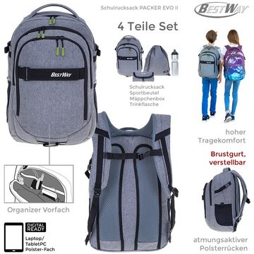 BESTWAY Schulrucksack Evolution Packer 40177 (Set, 4 Teile Rucksack Sportbeutel Mäppchen Laptophülle), Schultasche Rucksack Schulmappe +rtm lh