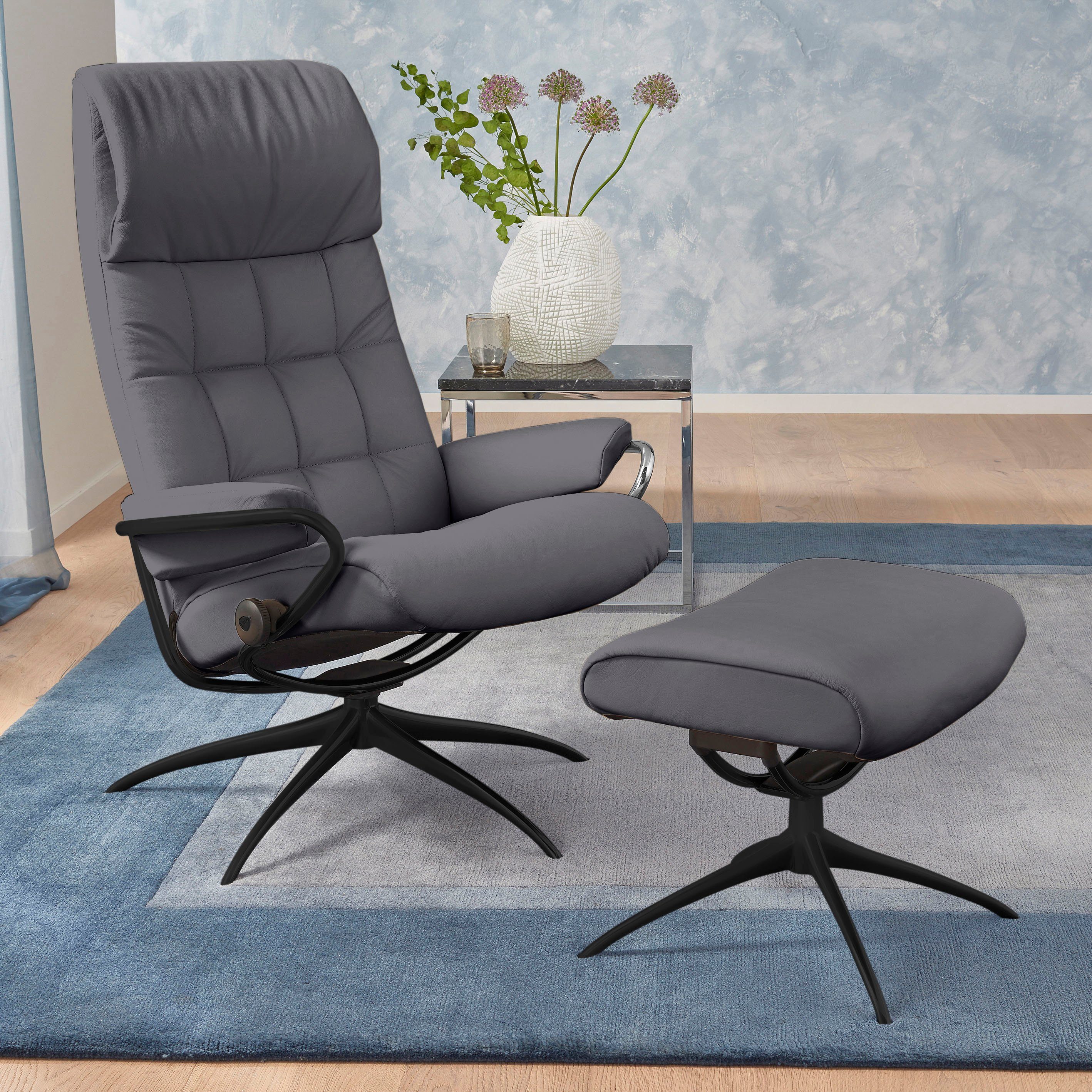 Stressless® Relaxsessel London (Set, Relaxsessel mit Hocker), mit Hocker, High Back, mit Star Base, Gestell Schwarz