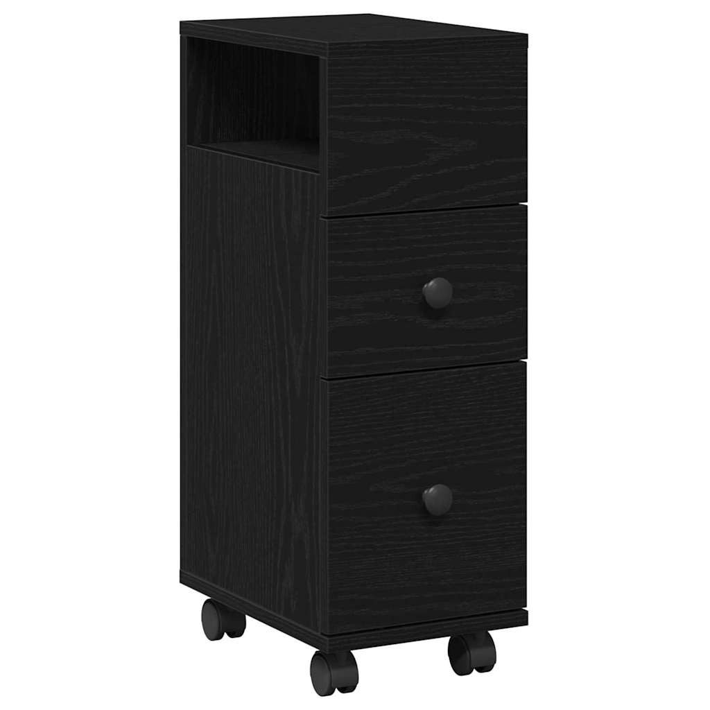 vidaXL Fächerschrank Schmaler Badschrank mit Rad Schwarze Eiche 33 x 23 x 65 cm (1-St)