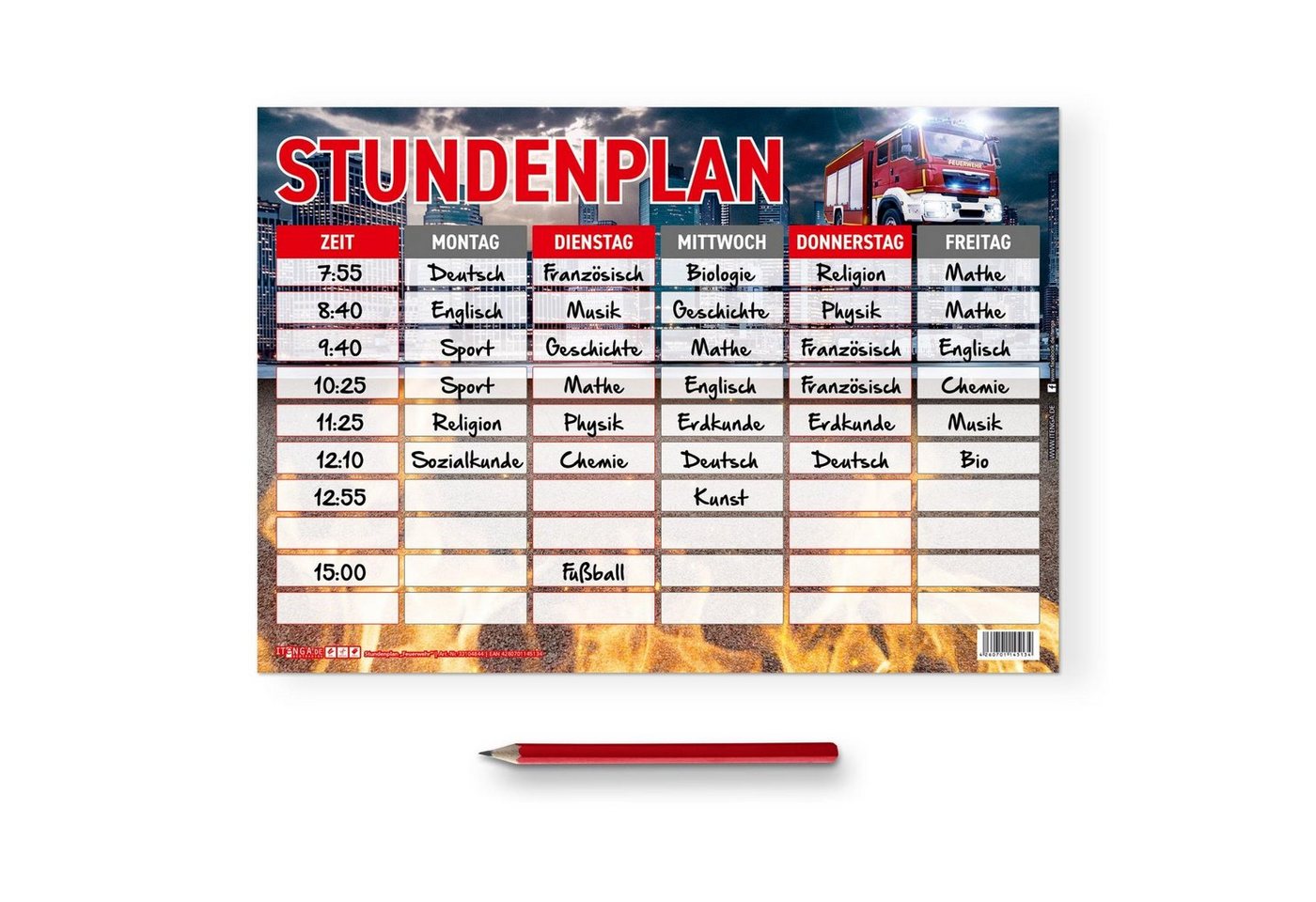 Thumbnail - itenga Schülerkalender itenga Stundenplan Feuerwehr DIN A4 einseitig abwischbar
