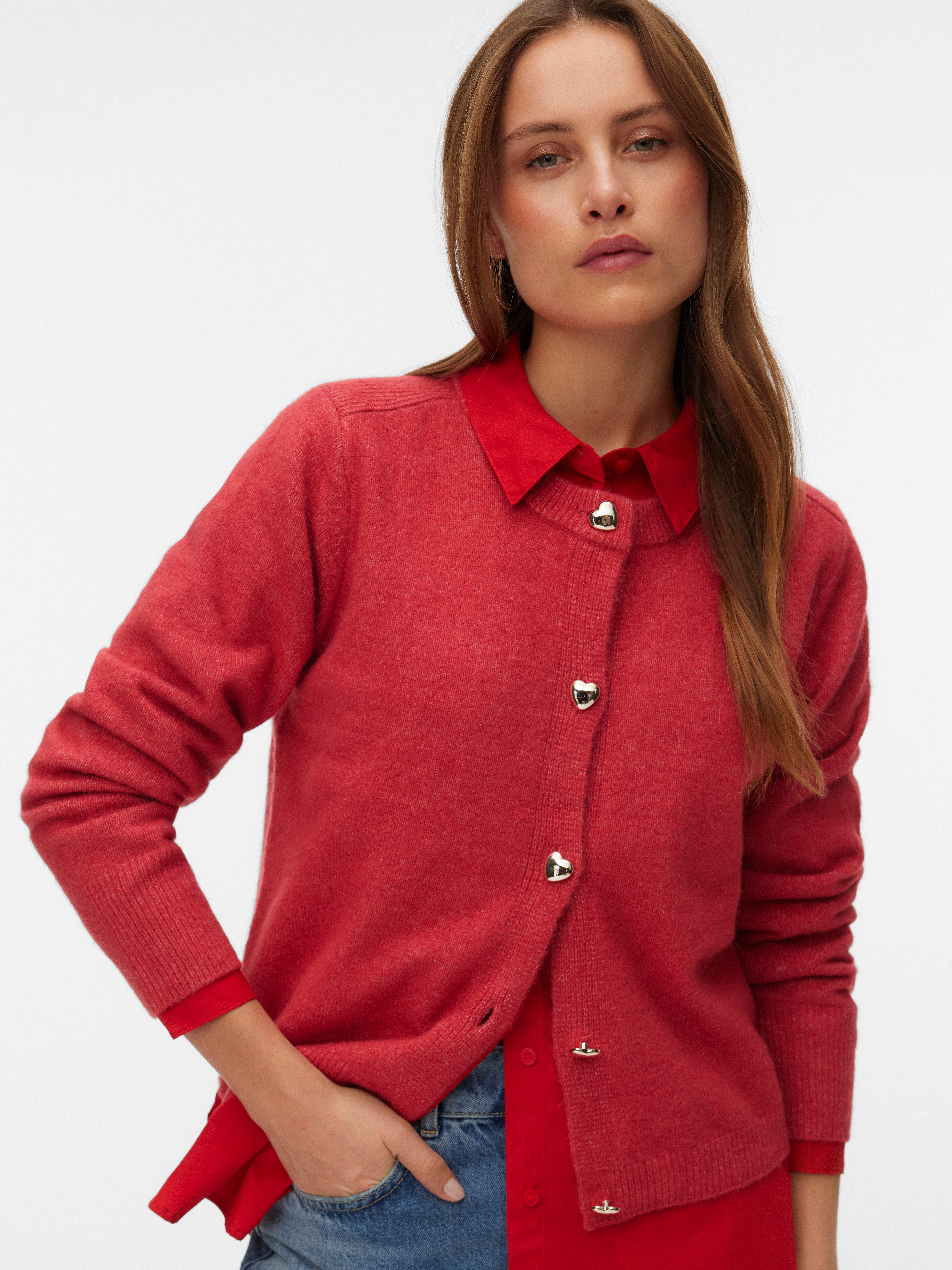 Vero Moda Strickjacke VMFIONA LS SHORT BUTTON CARDIGAN GA BOO mit Wolle und günstig online kaufen