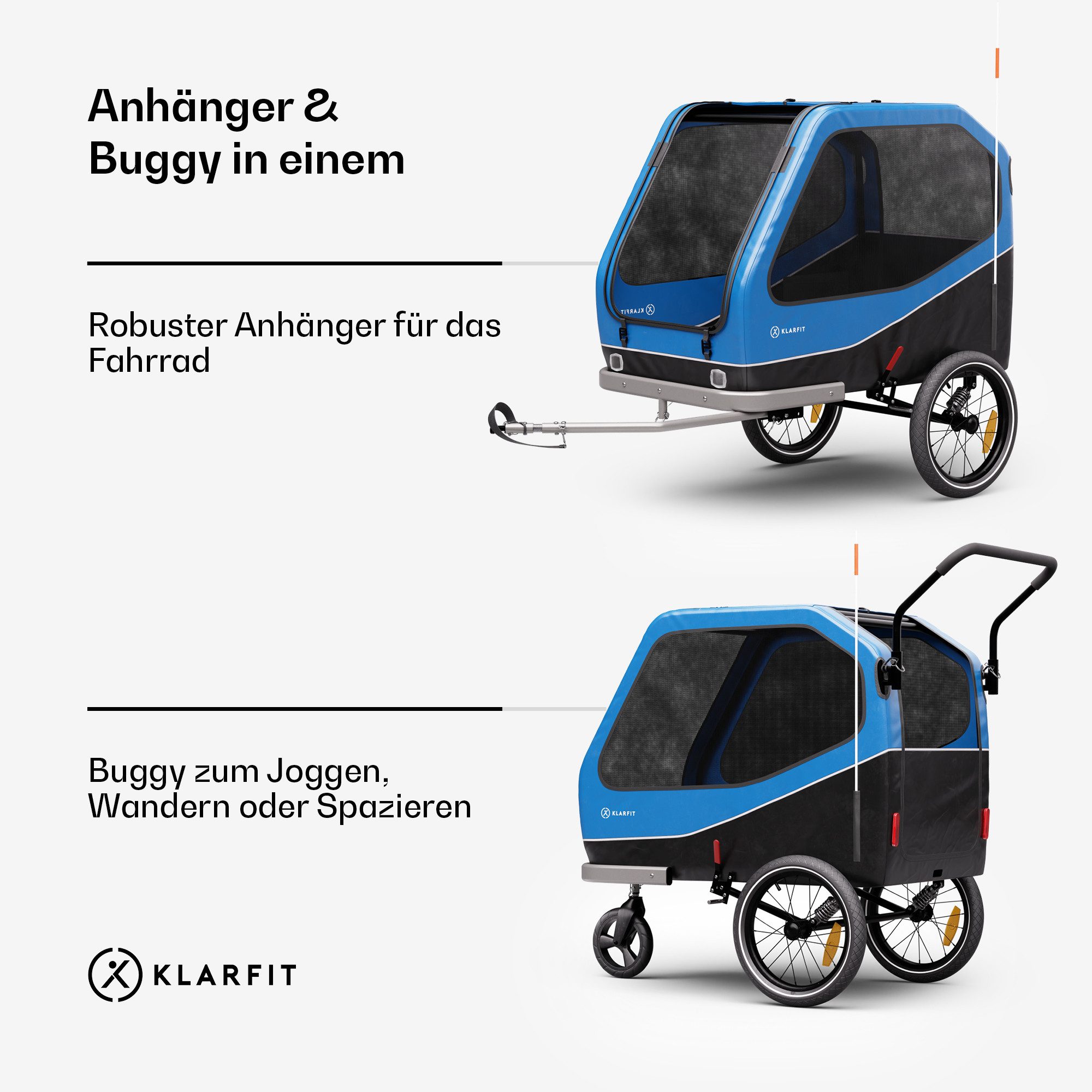 KLARFIT Fahrradkinderanhänger Goldie Buggy Fahrradanhänger 324 L, Fahrradanhänger Wetterfest Hund klappbar Stahl 20-28"