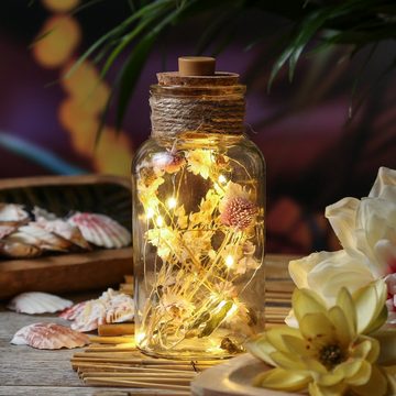 MARELIDA LED Dekolicht LED Dekoglas mit Trockenblumen Windlicht beleuchtet Leuchtglas rosa, LED Classic