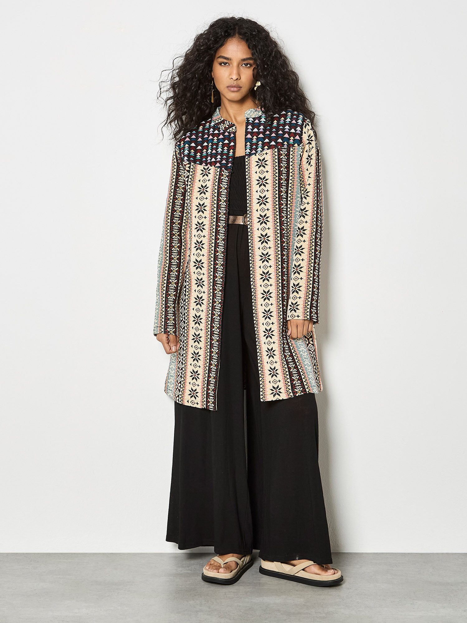 Apricot Blusenjacke Boho-Tapisserie-Jacke mit Muster