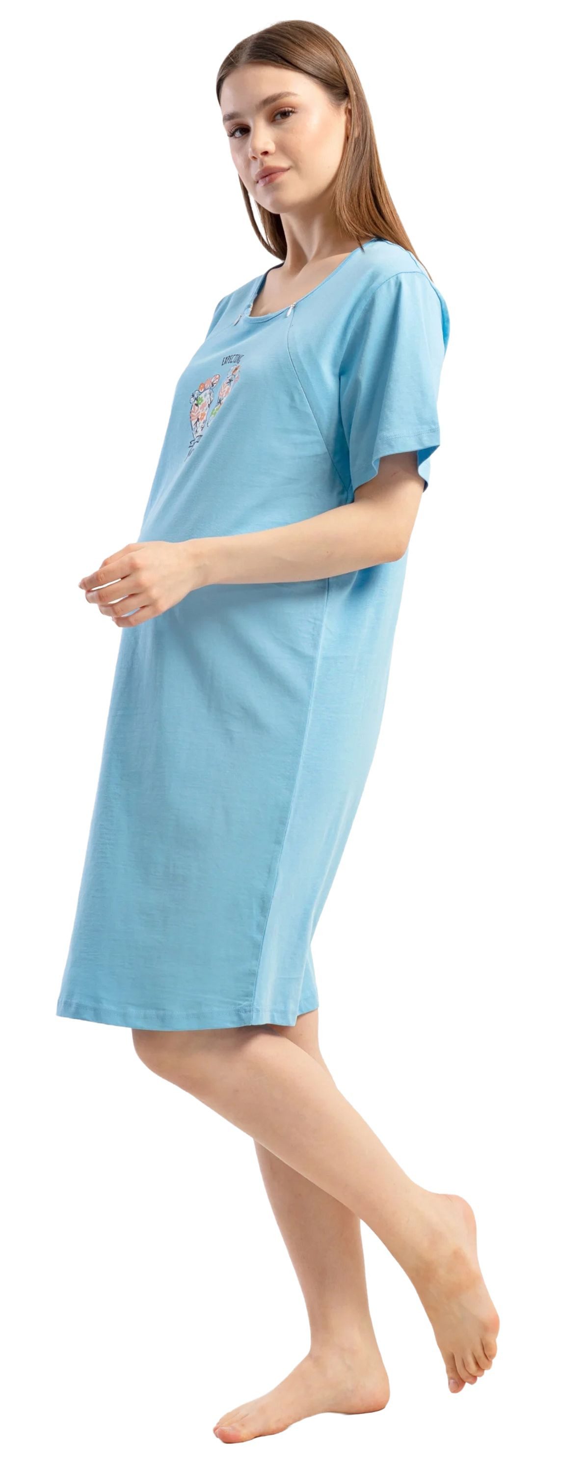 Vienetta Nachthemd Joyful Journey (Set, 1-tlg., 1-teilig) Damen Sleepshirt ca.95cm lang Stillfunktion Baumwolle