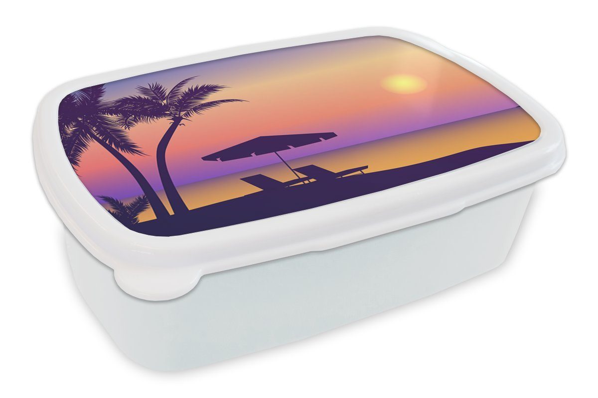 MuchoWow Lunchbox Strandkorb - Strand - Sommer - Zeichnung, Kunststoff, (2-tlg), Brotbox für Kinder und Erwachsene, Brotdose, für Jungs und Mädchen weiß