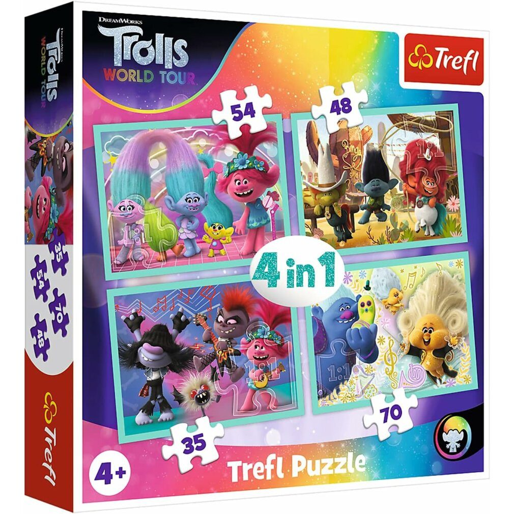 Trefl Puzzle Puzzle Trolls 2: Weltreise 4in1 (35,48,54,70 Teile), Puzzleteile