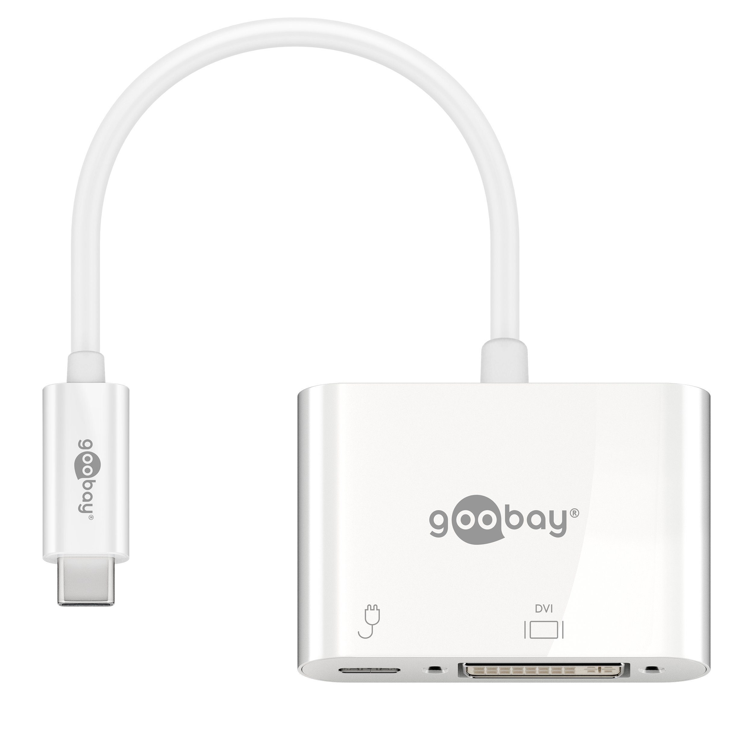 Goobay USB-Verteiler USB-C Multiport Adapter DVI & USB-C PD Buchse (1080p @ 60 Hz), Anschlüsse 1x DVI-I / 1x USB-C 60 W Power Delivery