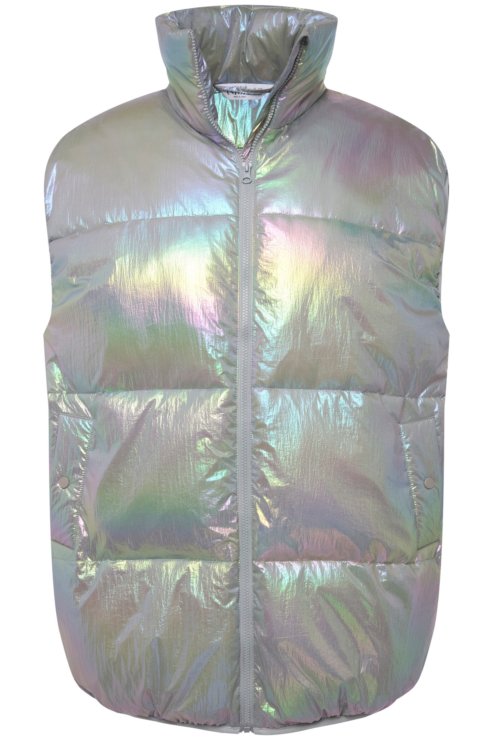 Studio Untold Steppweste Steppweste oversized Holografic-Look Stehkragen