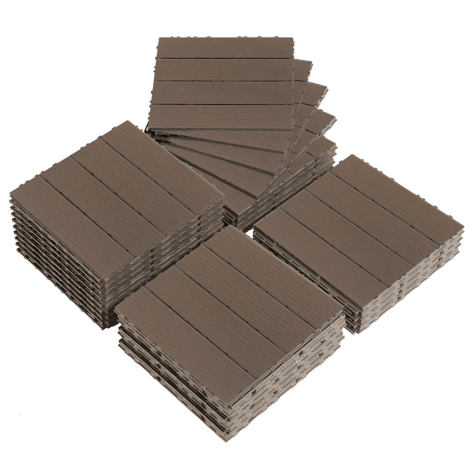 LALAHO Terrassendielen 27er Set Terrassendielen, 2,27 m², 2 mm Stärke, PE Balkon Boden rutschfest Klickfliesen, 29x29x2cm, Streifen