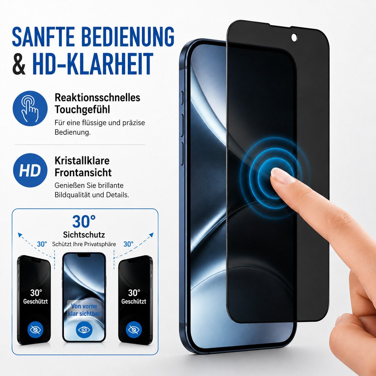 Ventarent Displayschutzglas Privacy Schutzglas für iPhone 17 Serie für Apple iPhone 17, 2er Set, 2 Stück, 9H Hartglas, oleophobe Beschichtung, casefreundlich – Bild 4 von 4