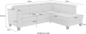 sit&more Ecksofa Belluci L-Form, inklusive Federkern, wahlweise mit Bettfunktion und Bettkasten