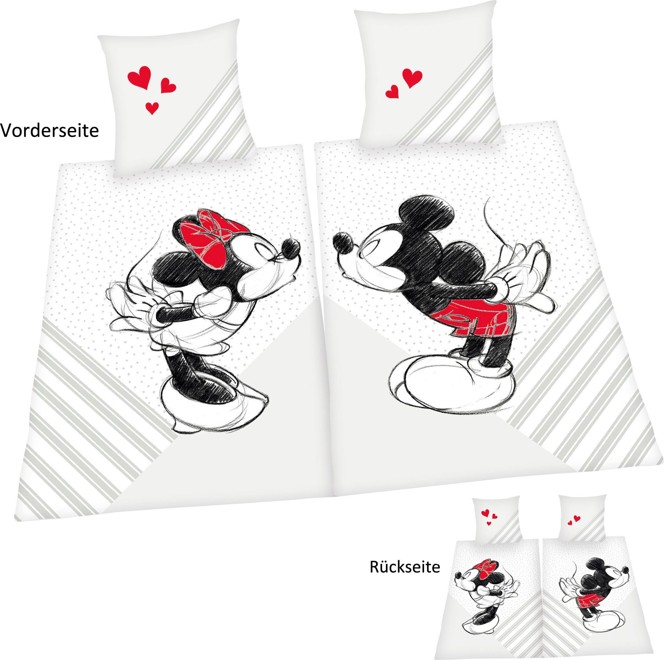 Partnerbettwäsche Disney's Mickey und Minnie Mouse in Gr. 135x200 cm, Disney, Renforcé, Постільна білизна aus Baumwolle, Disney-Bettwäsche, Partnerbettwäsche