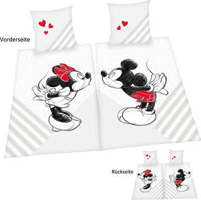 Partnerbettwäsche Disney's Mickey und Minnie Mouse in Gr. 135x200 cm, Disney, Renforcé, Bettwäsche aus Baumwolle, Disney-Bettwäsche, Partnerbettwäsche