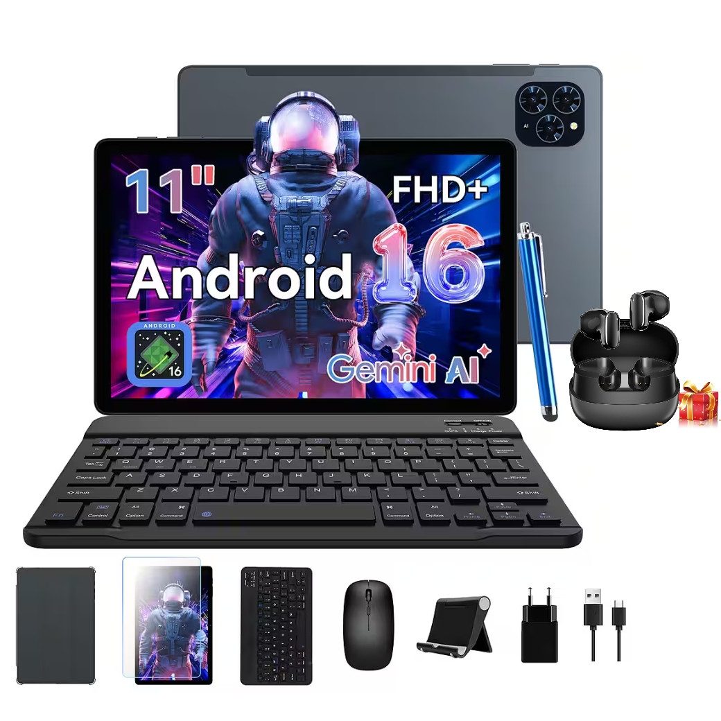 Zenva T90 11'' Android 16 8000mAh Tablet 24GB+128GB mit Zubehör Tablet (11", 128 GB, Android16, Android 16, 8000mAh, Gemini AI, mit Tastatur/Hülle/Maus)