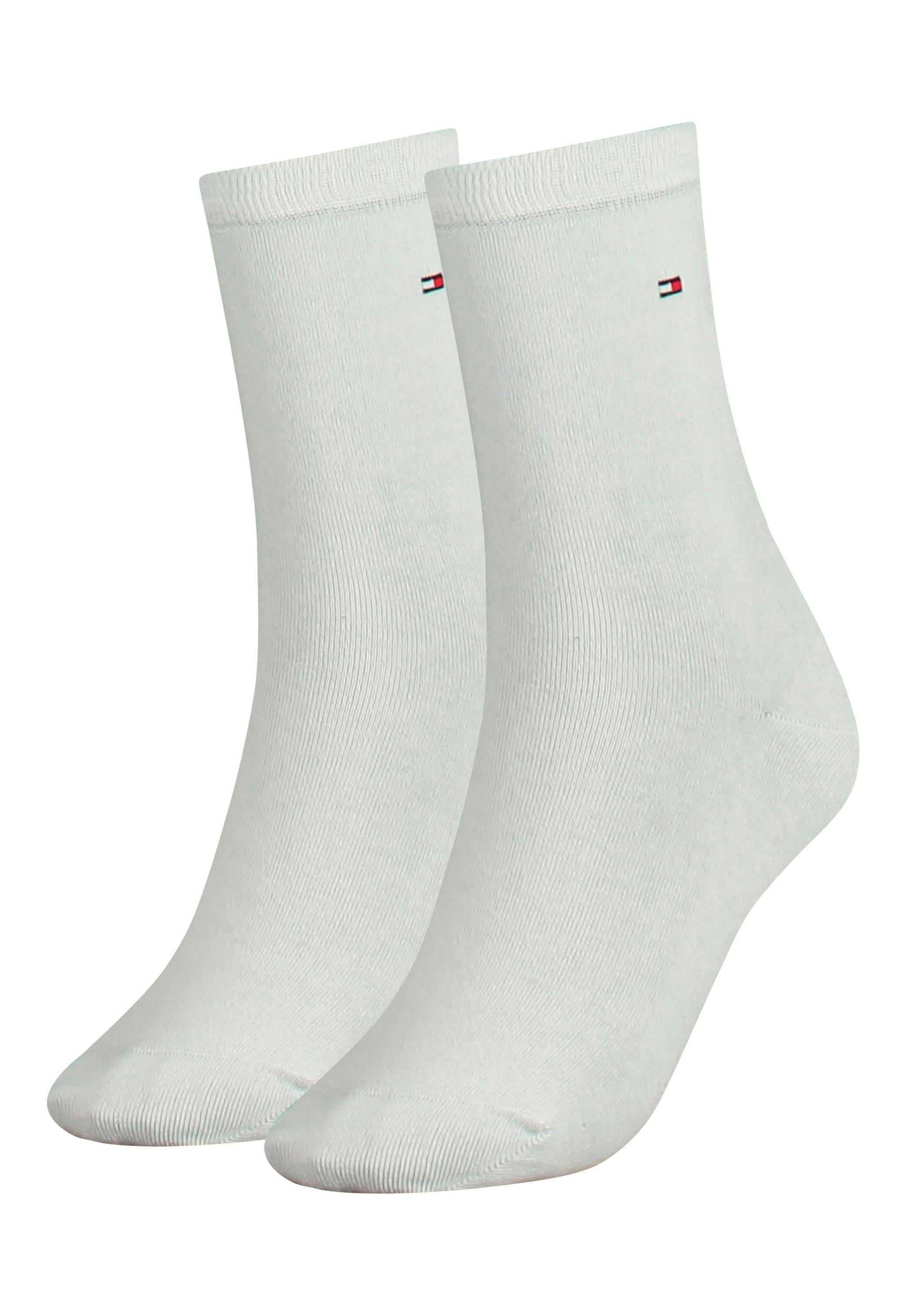 (2-Paar) Hilfiger white flacher Zehennaht Socken Tommy mit