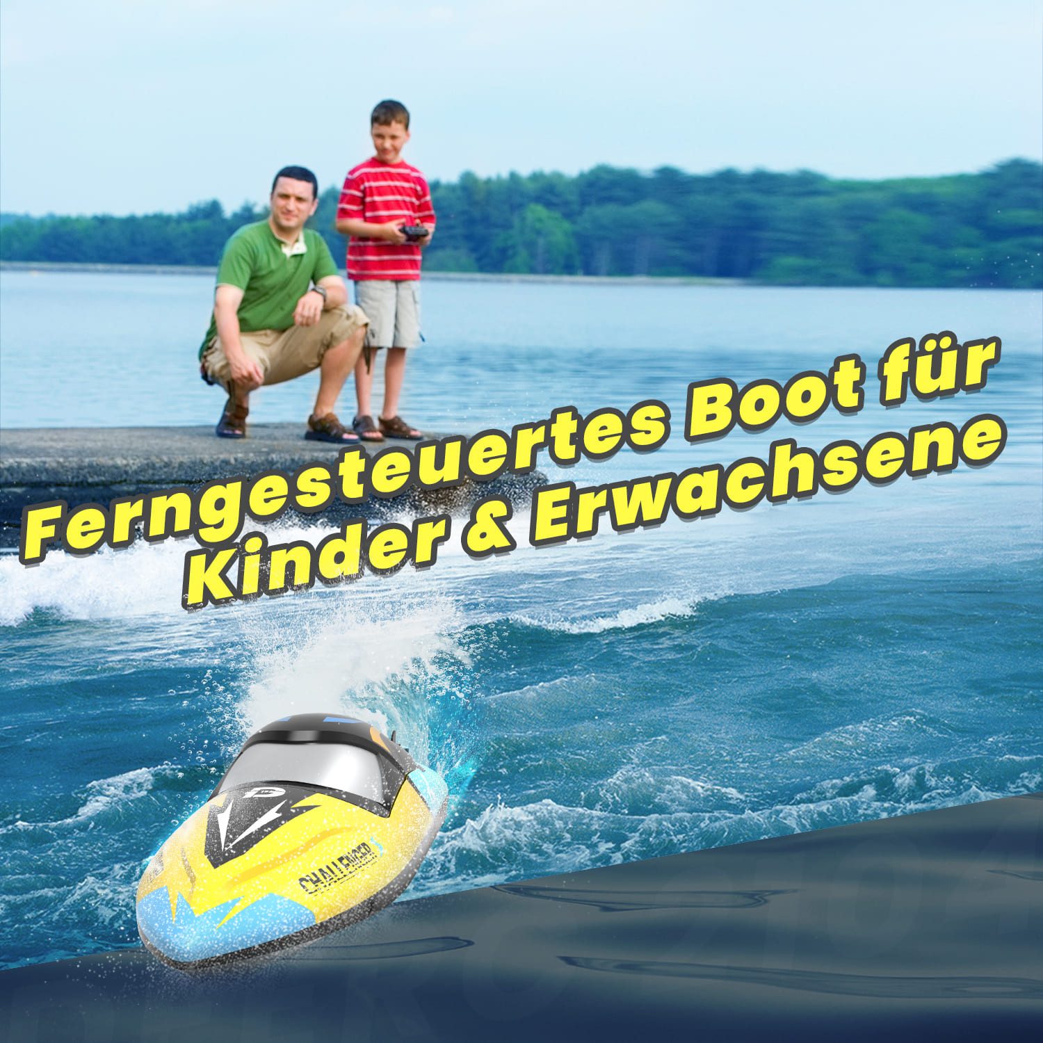 DEERC RC-Boot Bürstenloses 48 km/h mit Alarm, LED, 2,4 GHz