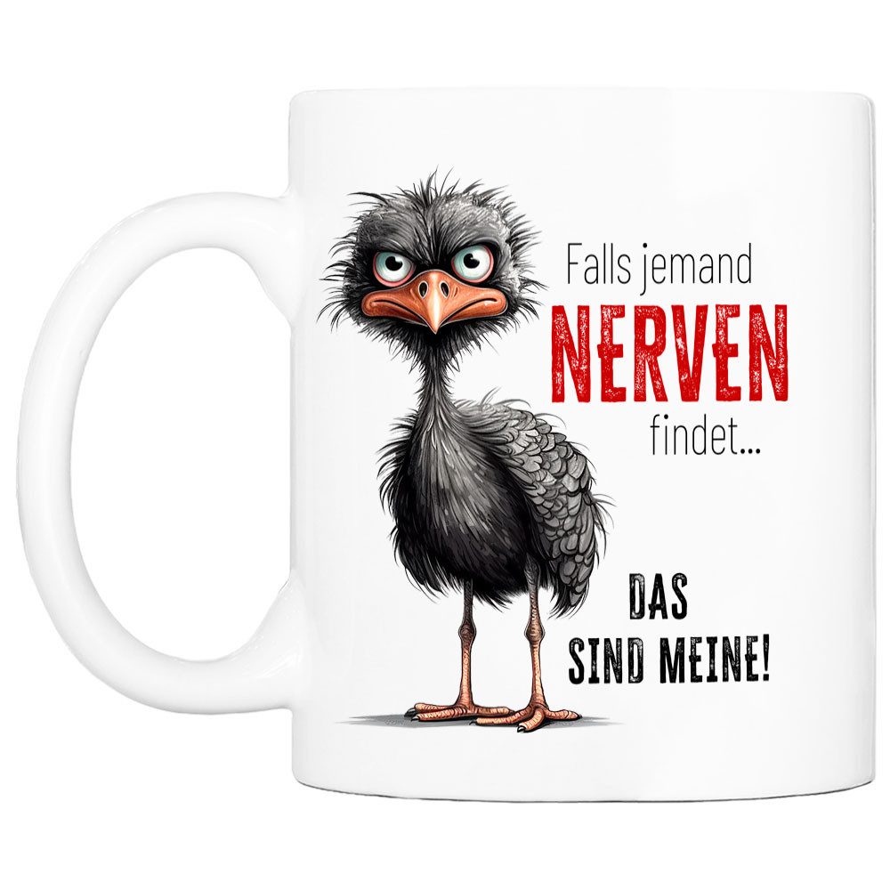 Cadouri Tasse mit Spruch 'Nerven' Kaffeetasse Büro Arbeit, Geschenk, Keramik, Kaffeebecher, Geschenkidee Arbeitskollege, lustig, Humor, 330 ml