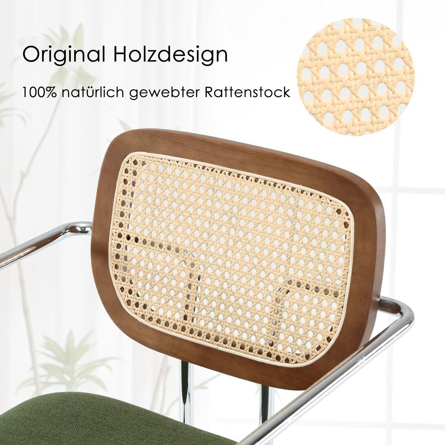 WAHSON OFFICE CHAIRS Barhocker 2er Set Rattan Küchenhocker mit Lehne Sitzfläche aus Teddystoff – Bild 3 von 5