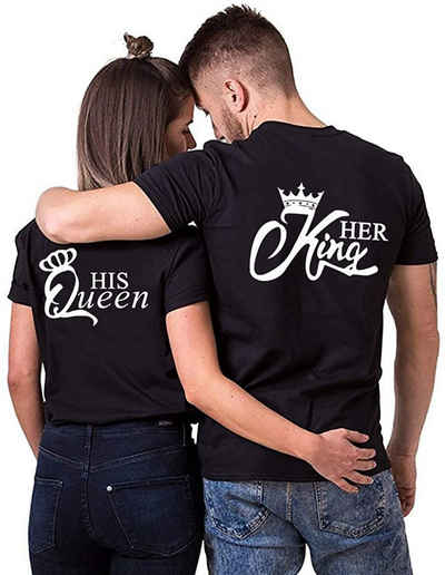 Couples Shop Print-Shirt Her King & His Queen Shirts für Paare mit modischem Print