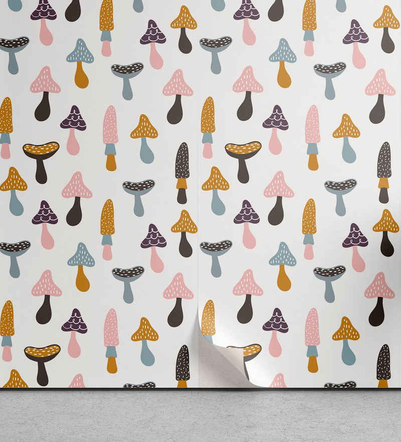 Abakuhaus Vinyltapete selbstklebendes Wohnzimmer Küchenakzent, Pilz Bunte Porcini Cartoon