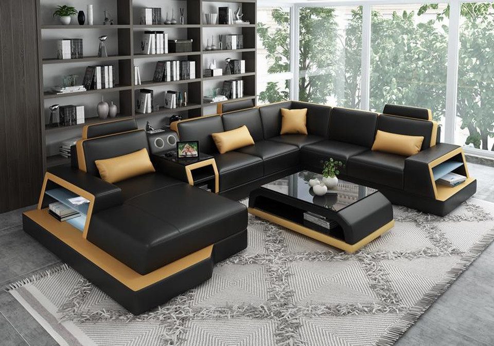 Xlmoebel Wohnlandschaft Moderne Ecksofa-Couch mit Bluetooth-Boxen und Beleuchtung, Wohnlandschaft, Hergestellt in Europa