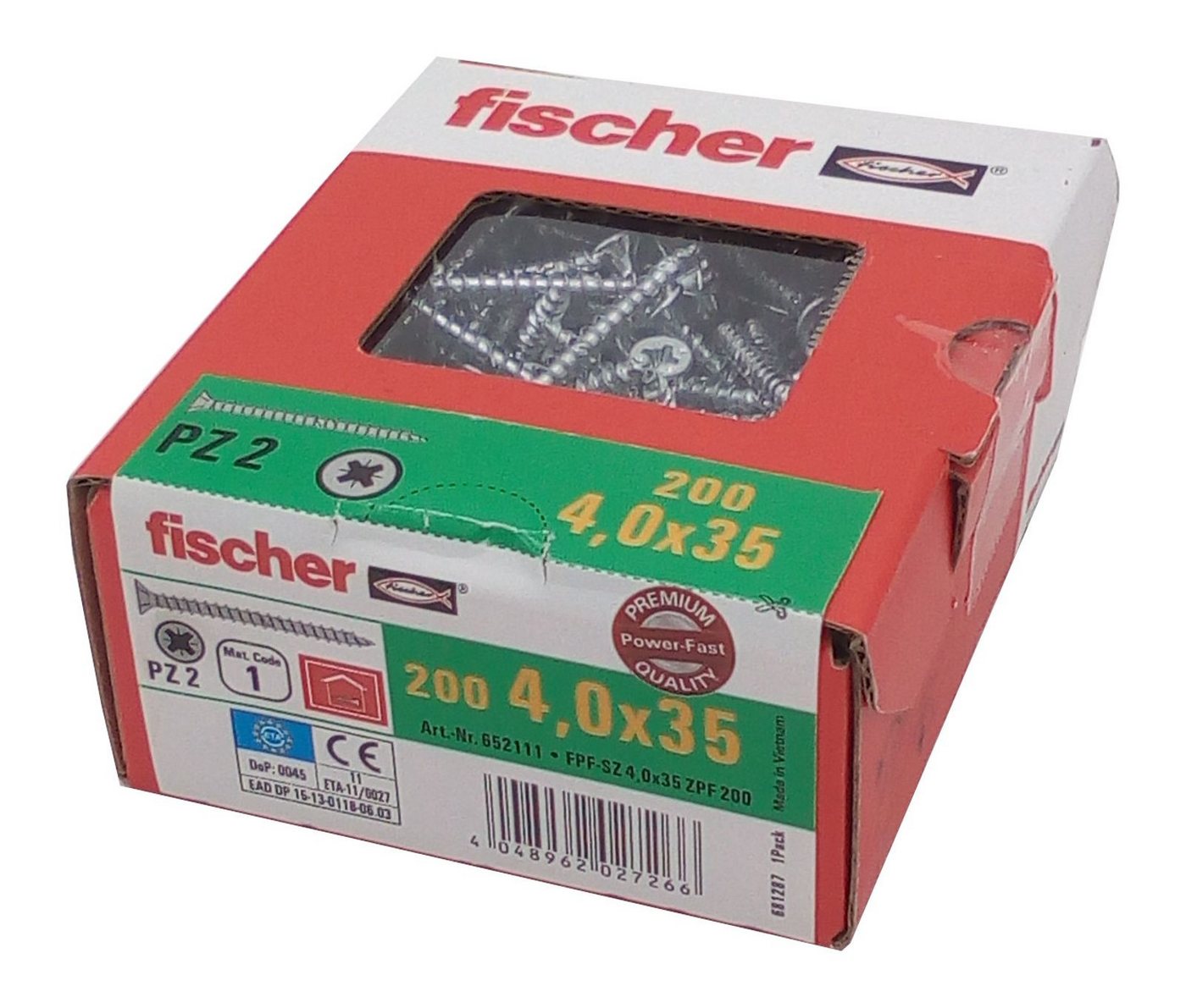 Fischer Befestigungstechnik Spanplattenschraube fischer Power Fast Spanplattenschrauben Holzschrauben verzinkt Vollgew, (200 St)