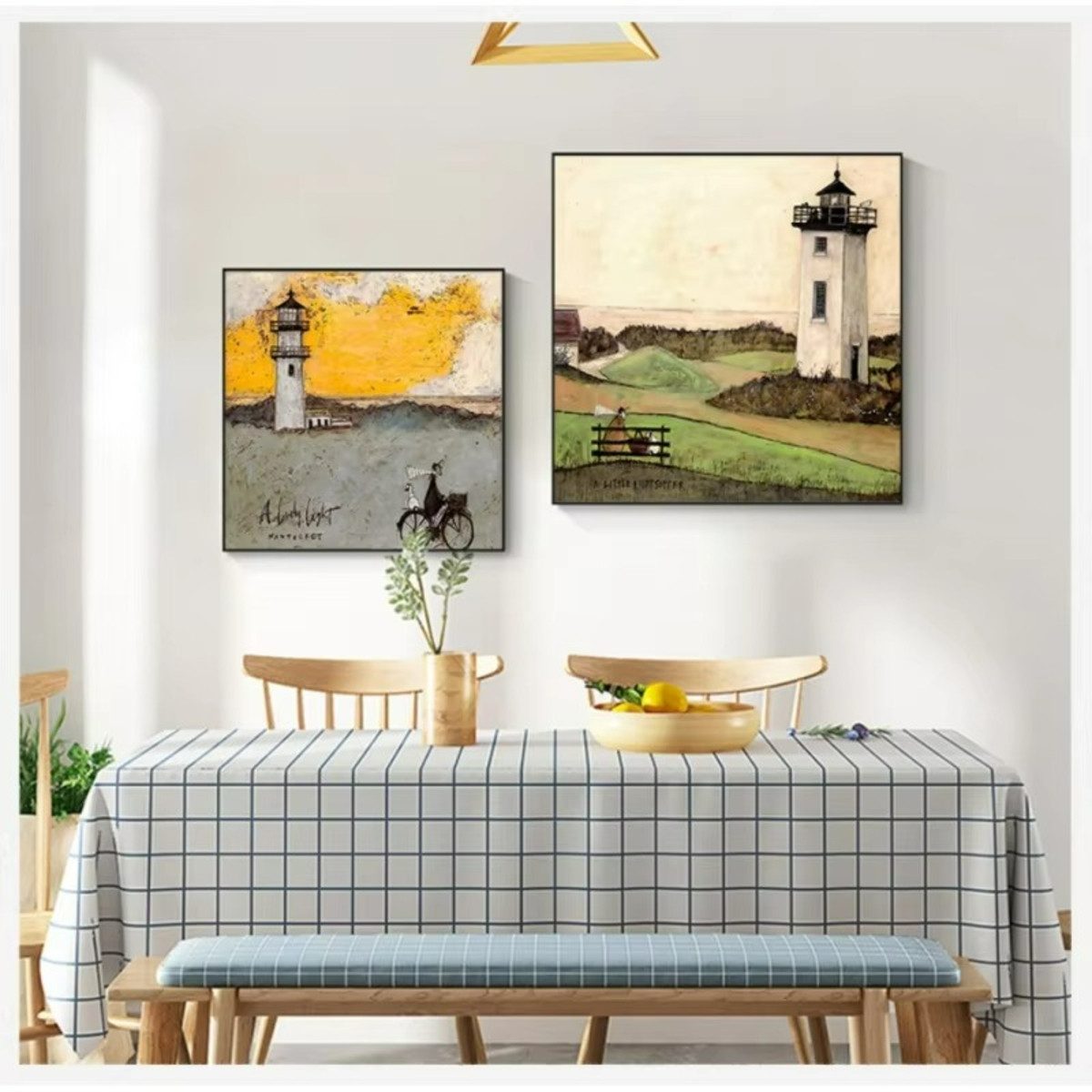 TPFLiving Kunstdruck (OHNE RAHMEN) Poster - Leinwand - Wandbild, Nordische Retro-Landschaft Leuchtturm Wandkunst Hund Haustier Leinwand (Leinwandbild XXL), Farb – Bild 5 von 5