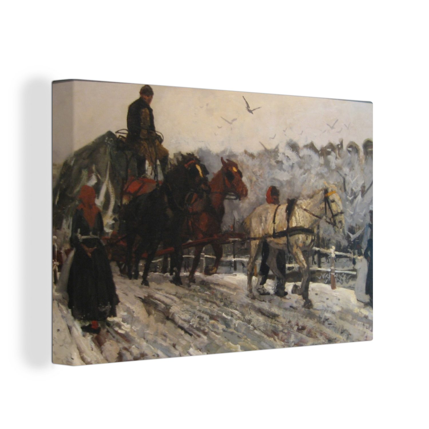 OneMillionCanvasses® Leinwandbild Schlepperpferde im Schnee - Gemälde von George Hendrik Breitner, (1 St), Wandbild Leinwandbilder, Aufhängefertig, Wanddeko, 30x20 cm