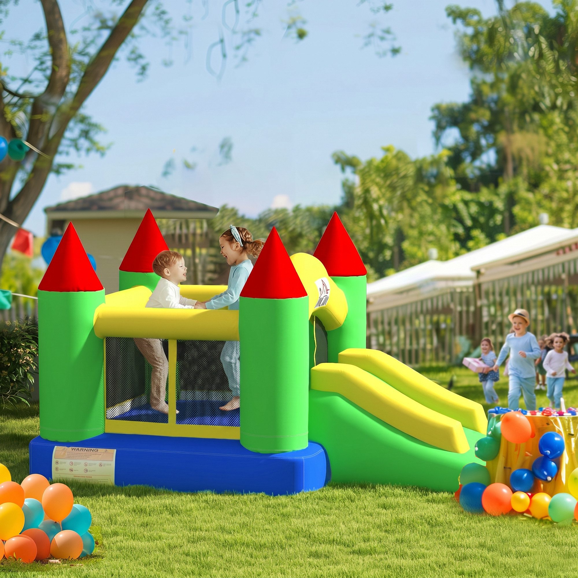 HOMCOM Hüpfburg Trampolin, Sicherheitsnetz, Spielplatz für Indoor und Outdoor, (Kinderhüpfburg, 1-tlg., Spielburg), für Kinder 3 bis 10 Jahre, Oxford, 300 x 180 x 160 cm