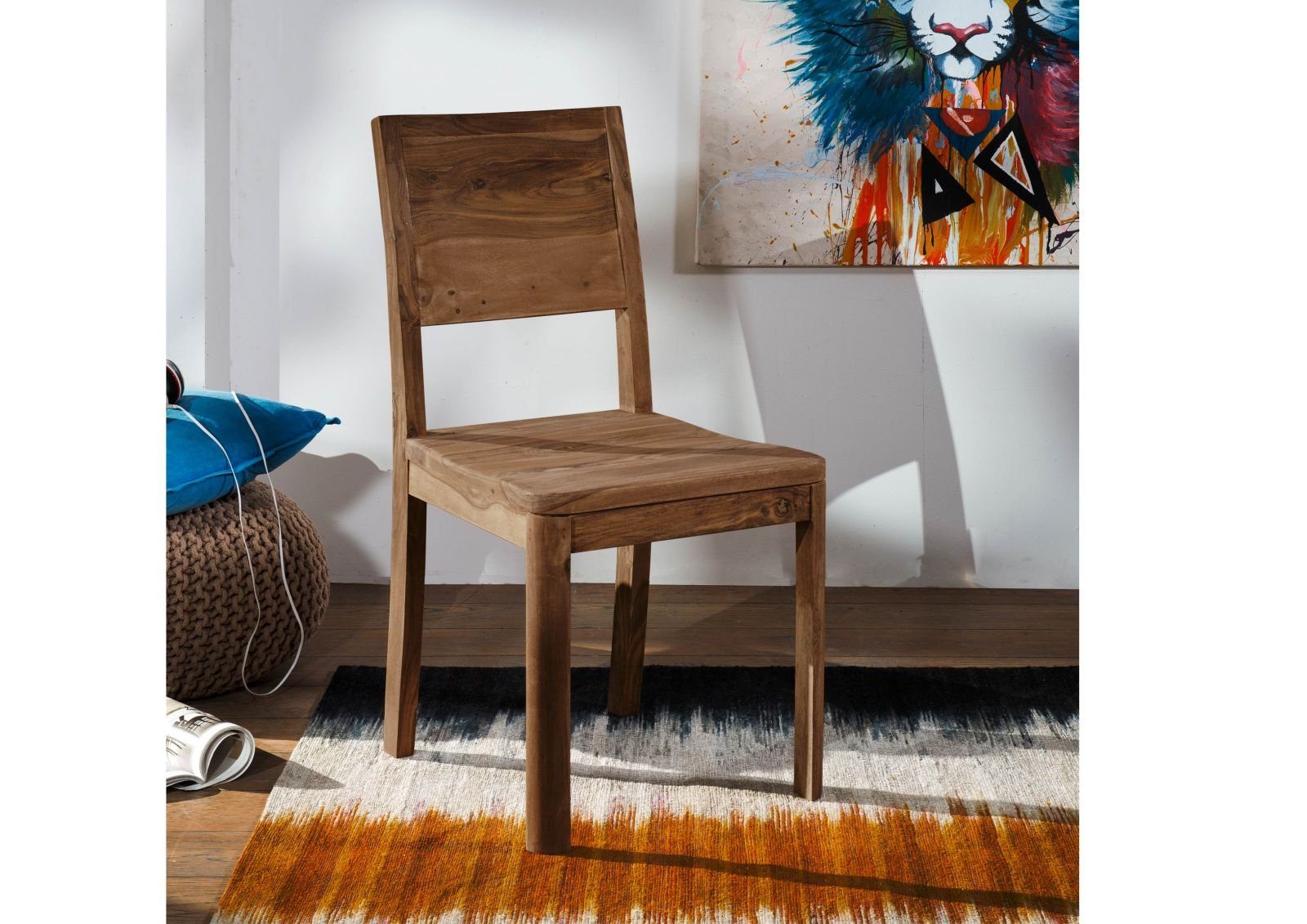 Massiver Stuhl PURE NATURE Sheesham gepolsterter Esszimmerstuhl Küchenstuhl 