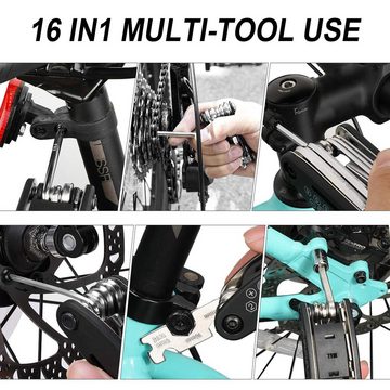 Silberstern Fahrrad-Reparaturset Fahrradreparaturset, Zubehör-Werkzeugset, 16-in-1-Multitool, 13-St., E-Bike-Sets, Mountainbikes, Geschenke für Radfahrer