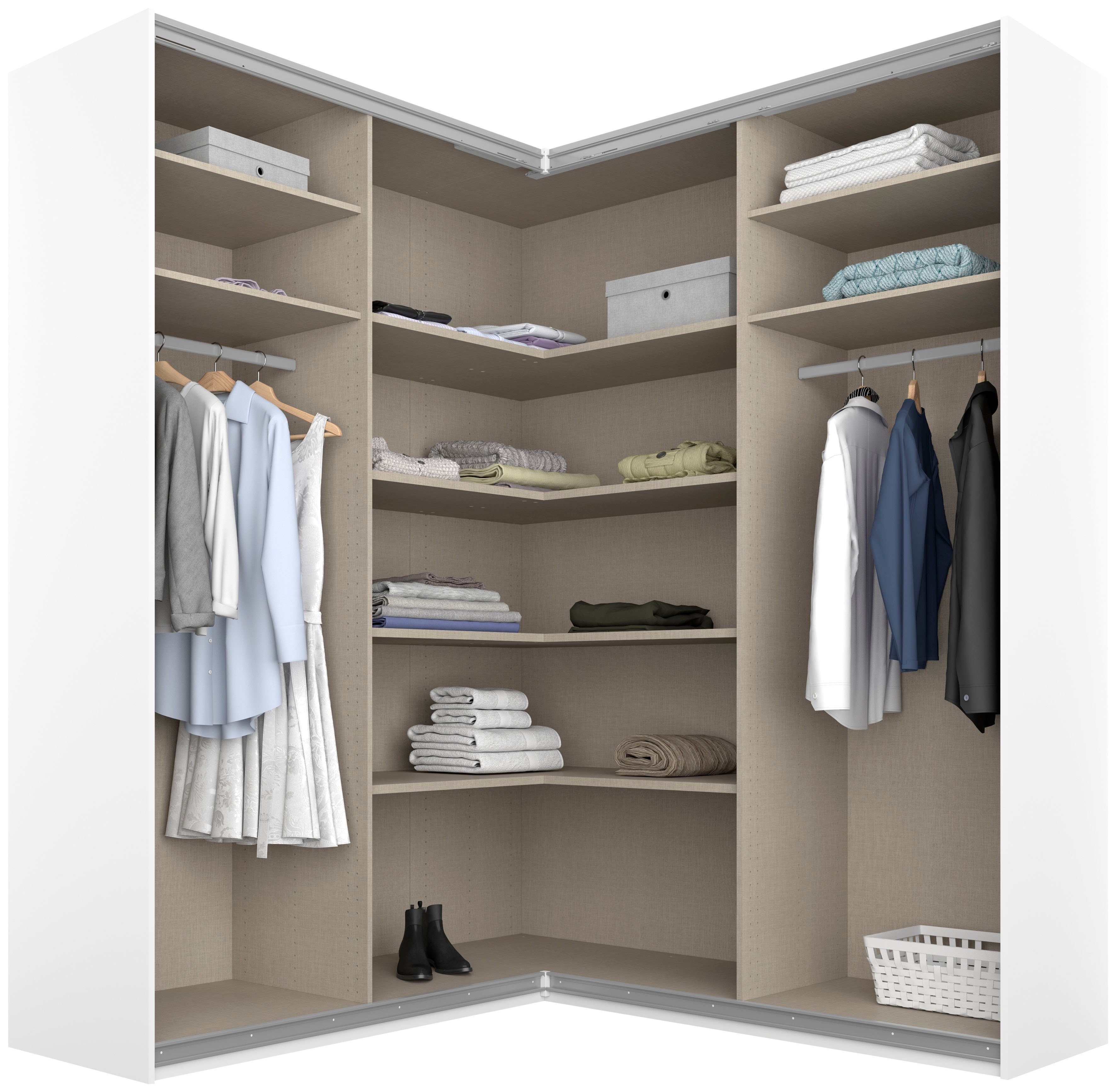 rauch Schwebetürenschrank Schrank Garderobe Eckkleiderschrank QUADRA Front in Dekor/Hochglanz (in den Höhen 210/229 cm, inkl. Soft-Close-Funktion) großer Ecksch – Bild 4 von 5