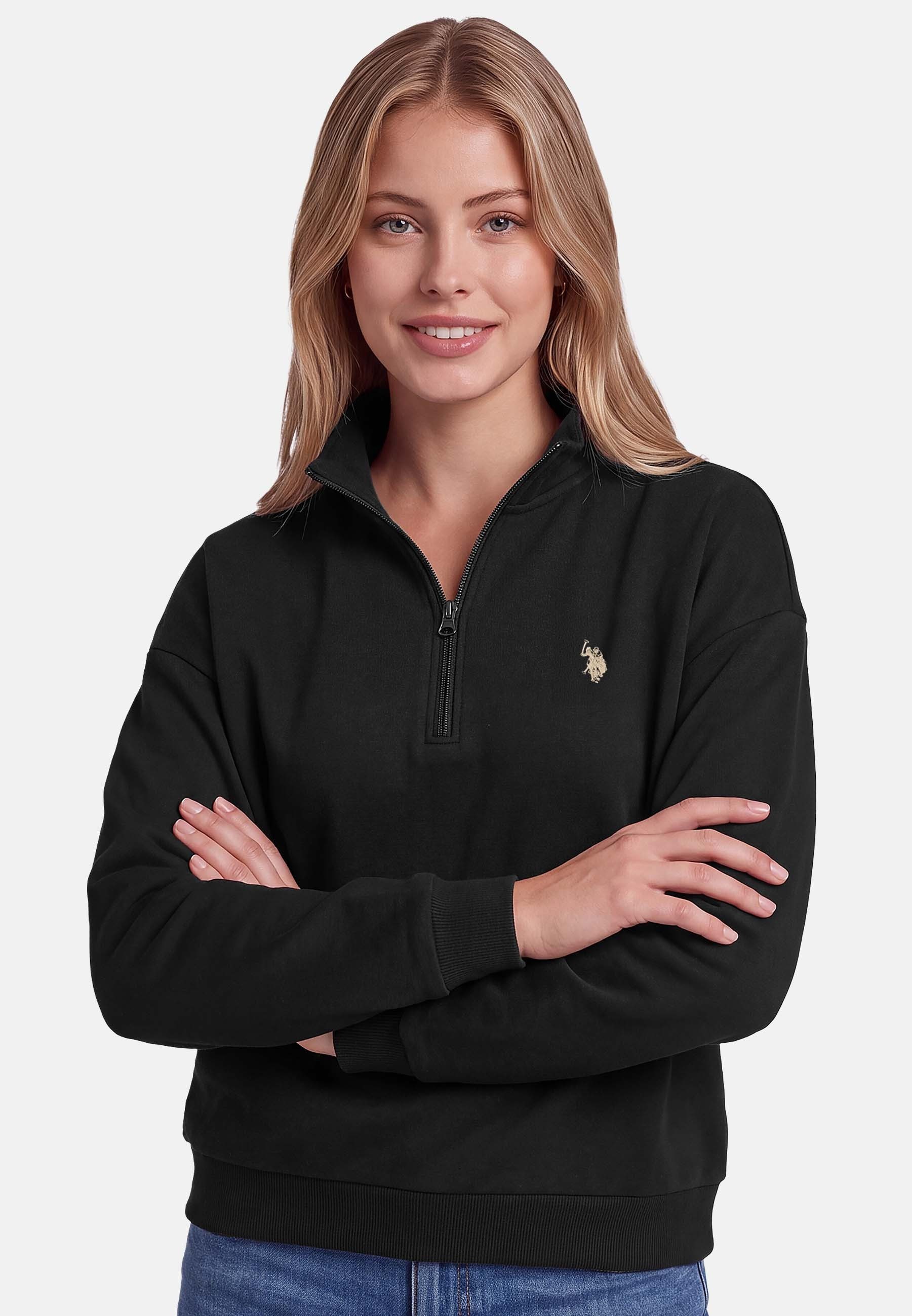 U.S. Polo Assn. Sweatshirt mit Stehkragen und gesticktem Brustlogo Weiches Damen-Sweatshirt mit Rippbündchen und normaler Passform – Bild 2 von 5