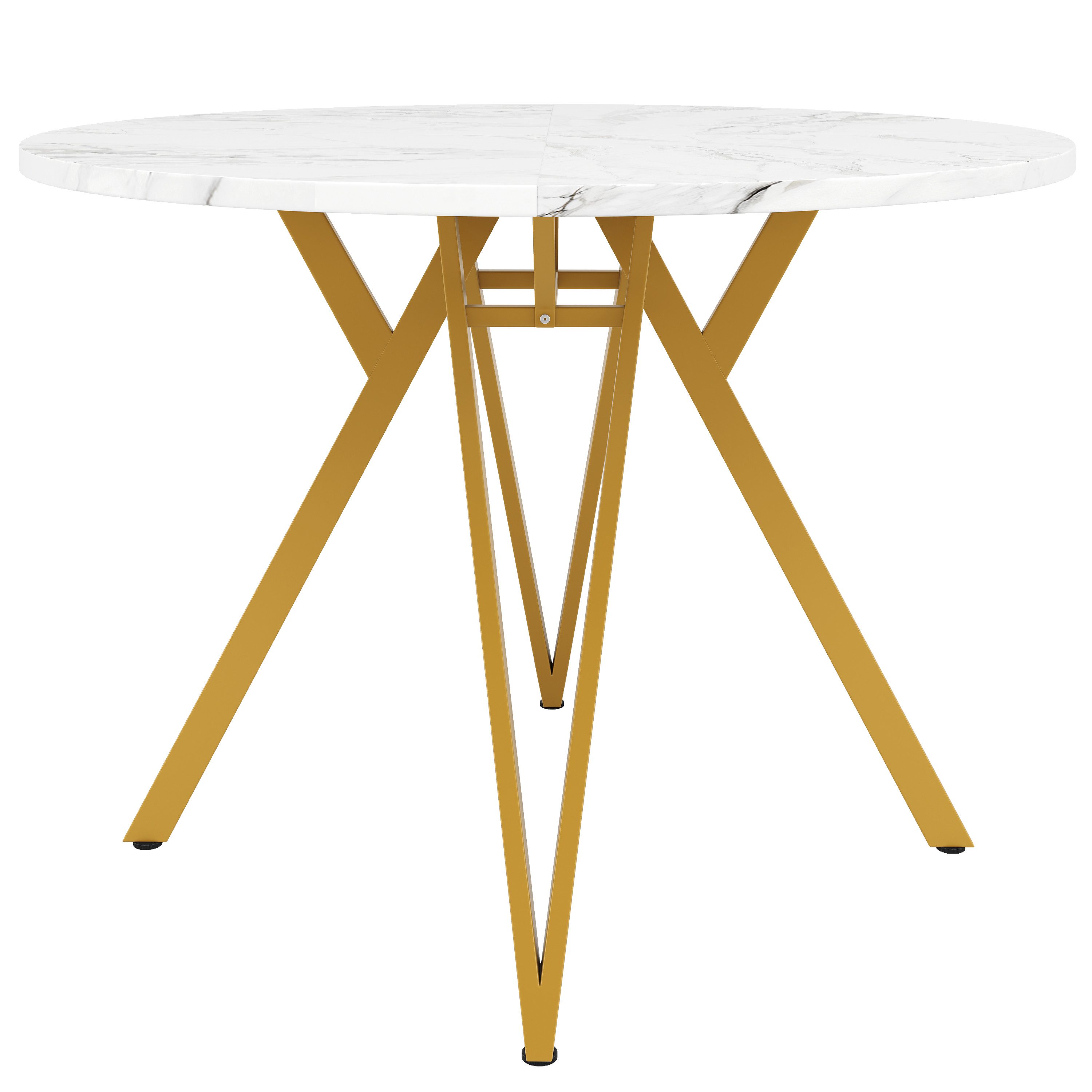Flieks Esstisch (100x76 cm, 1-St., 1 Tisch), runder Küchentisch, Tischplatte in weiße Marmoroptik, Metallbeine