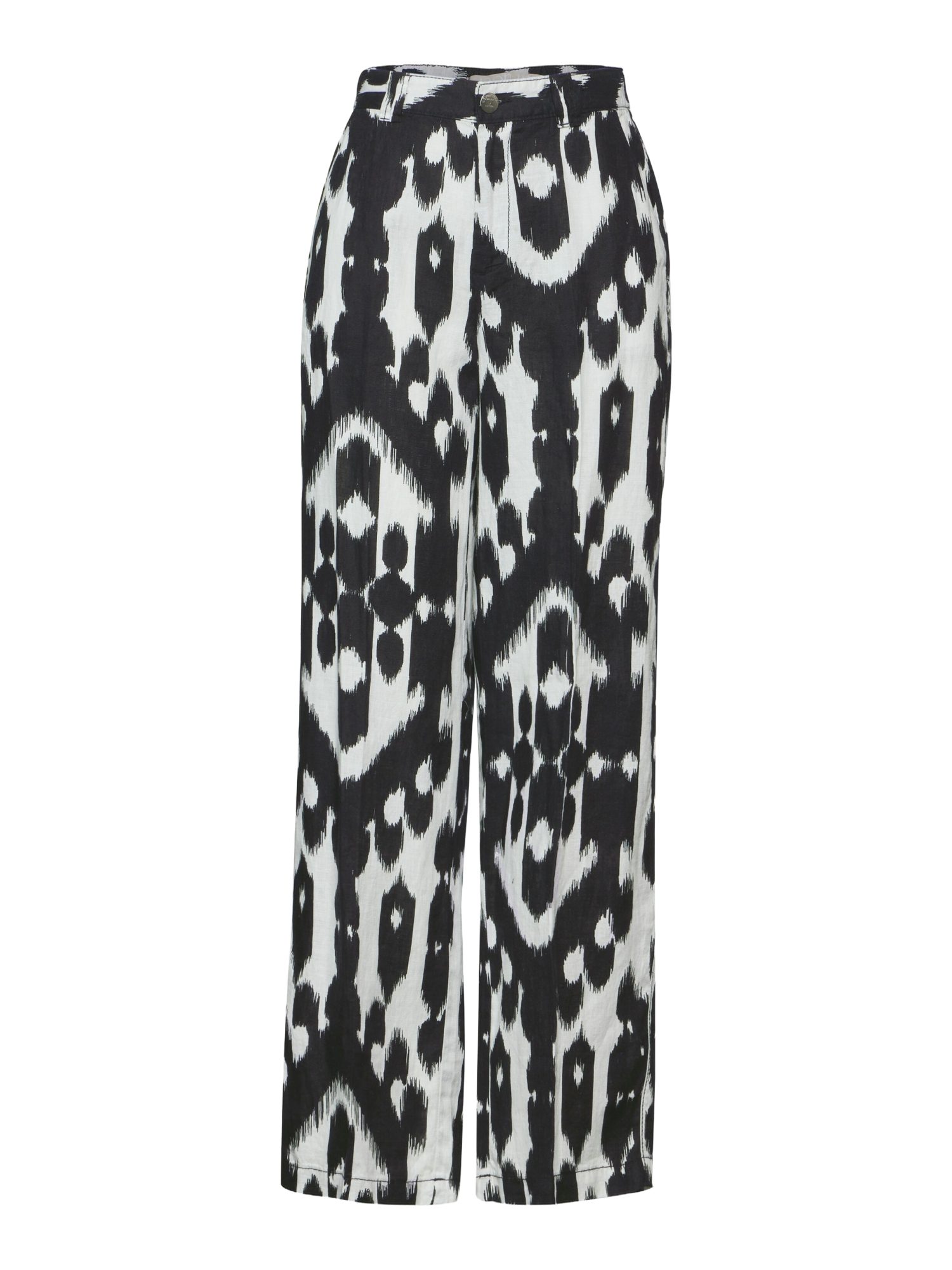STREET ONE Stoffhose schwarz,Casual,Leinen,Allover-Print,Wide Leg,Hoch