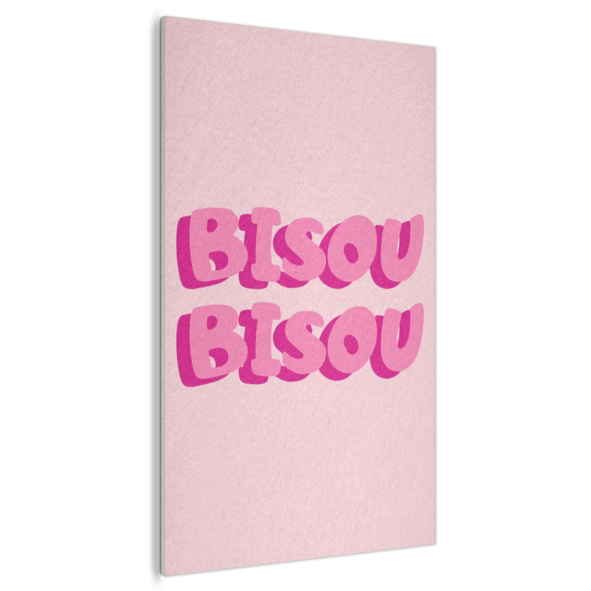 MuchoWow Gemälde Bisou - Rosa - dicke Buchstaben, Fotodruck (1 St), Akustikpaneele, Wandpaneele, Schalldämmung, Akustikbilder 80x120 cm