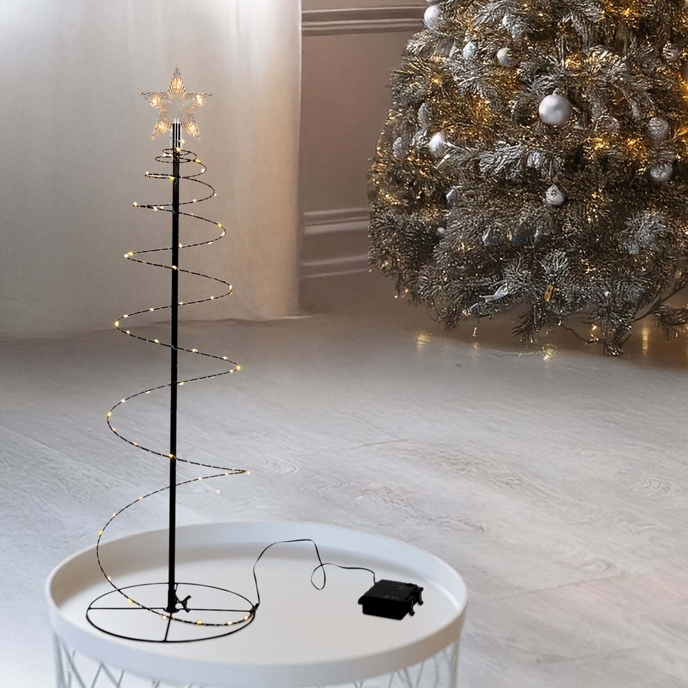Spetebo LED Dekofigur Spiral Lichterbaum schwarz für Außen 60 cm, für Innen und Außen, LED fest integriert, warm weiß, mit Timer – Bild 5 von 5