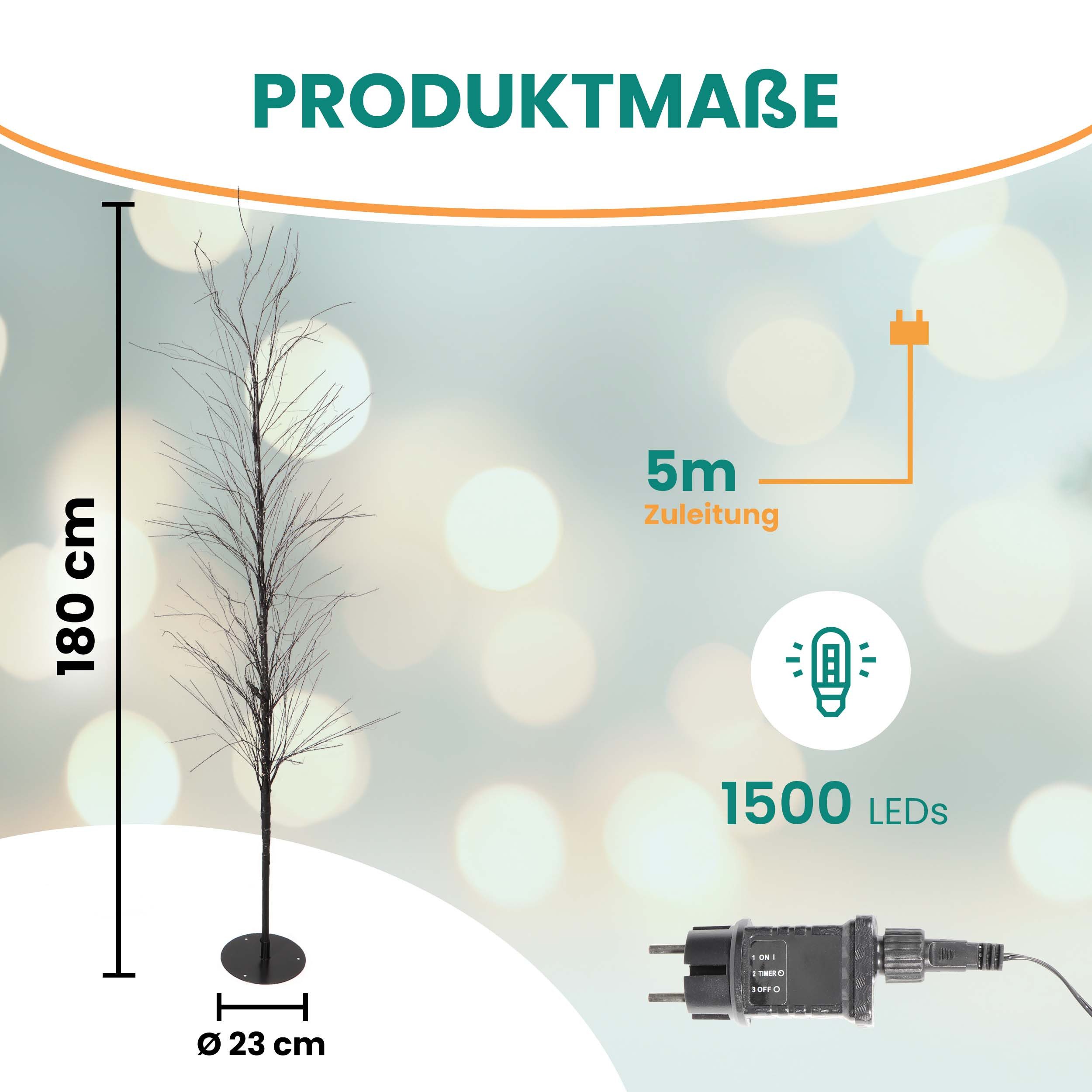 Gartenpirat LED Baum 180 cm schwarz mit 1500 LED warmweiß Timer-Funktion IP44, LED fest integriert, Warmweiß