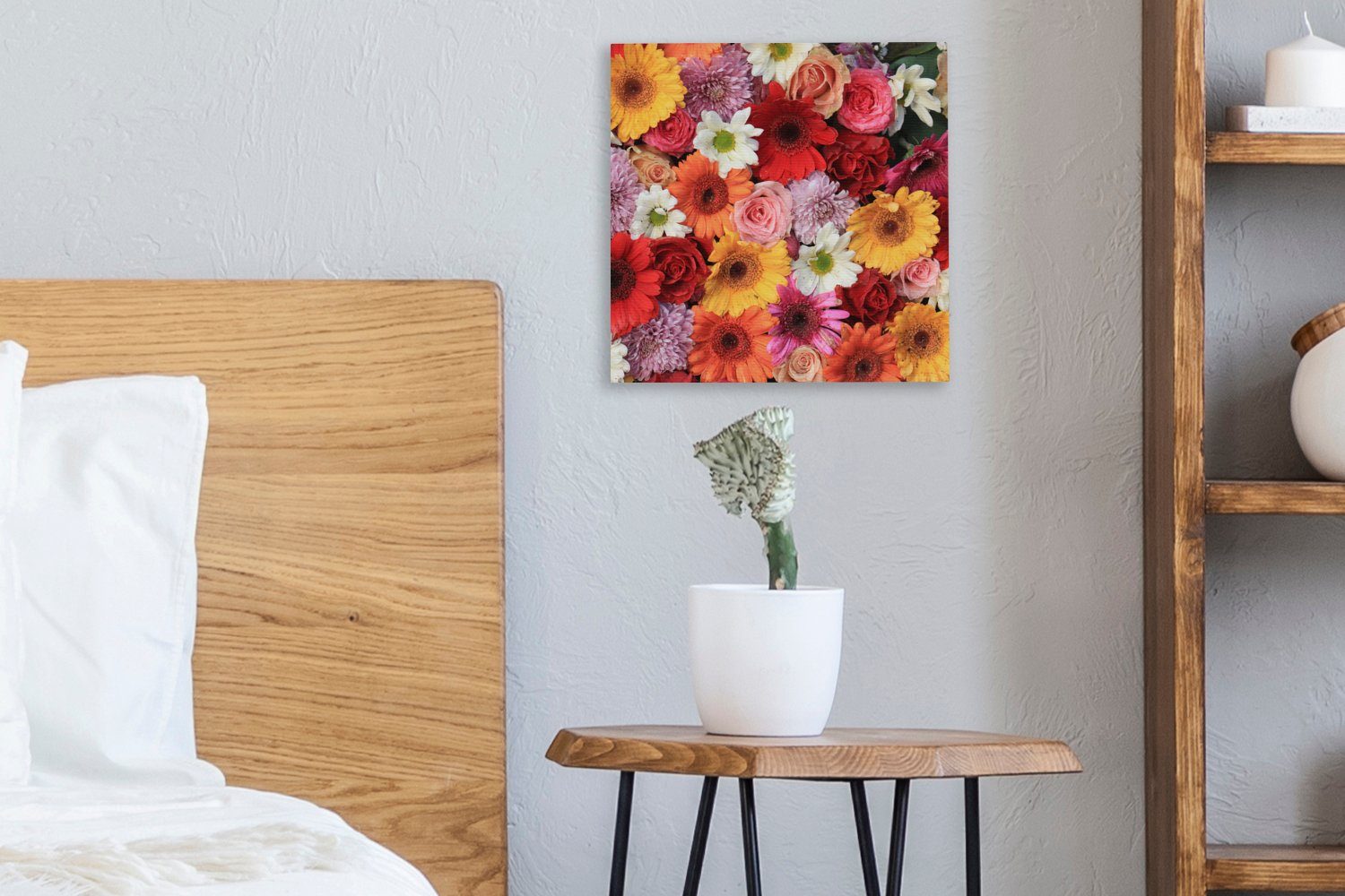 Farben - - St), für Wohnzimmer Schlafzimmer (1 Gerbera Blumen - Leinwandbild Rosen, OneMillionCanvasses® Leinwand Bilder