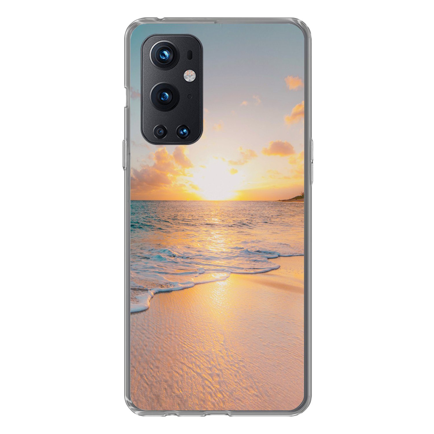 MuchoWow Handyhülle für OnePlus 9 Pro Sonnenuntergang - Strand - Meer - Sommer - Blau, Phone Case, Silikon, Schutzhülle Dünn