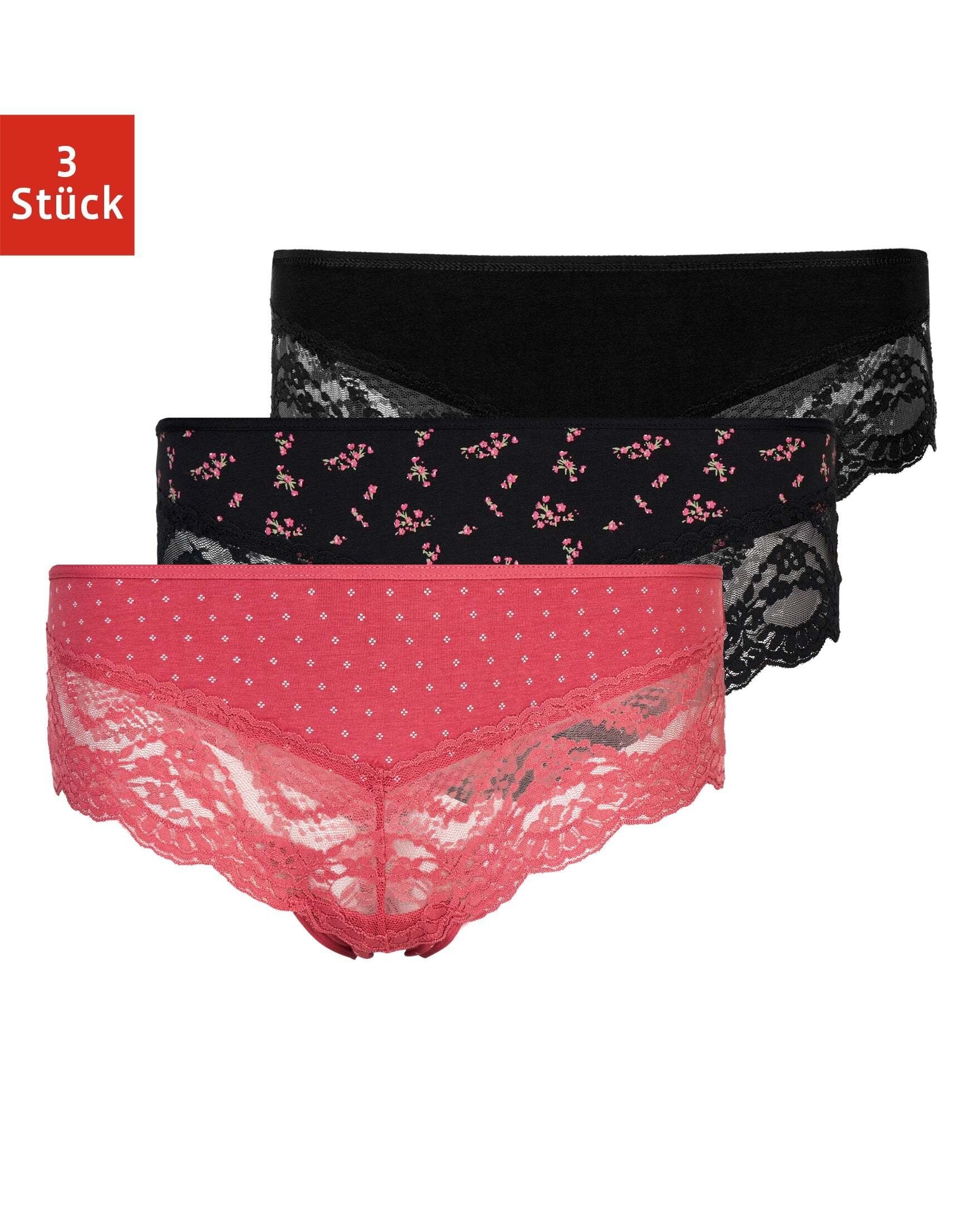 SNOCKS Hipster Unterwäsche Damen Slip Unterhosen (3-St) aus Bio-Baumwolle  mit Spitze, kaschieren kleine Pölsterchen