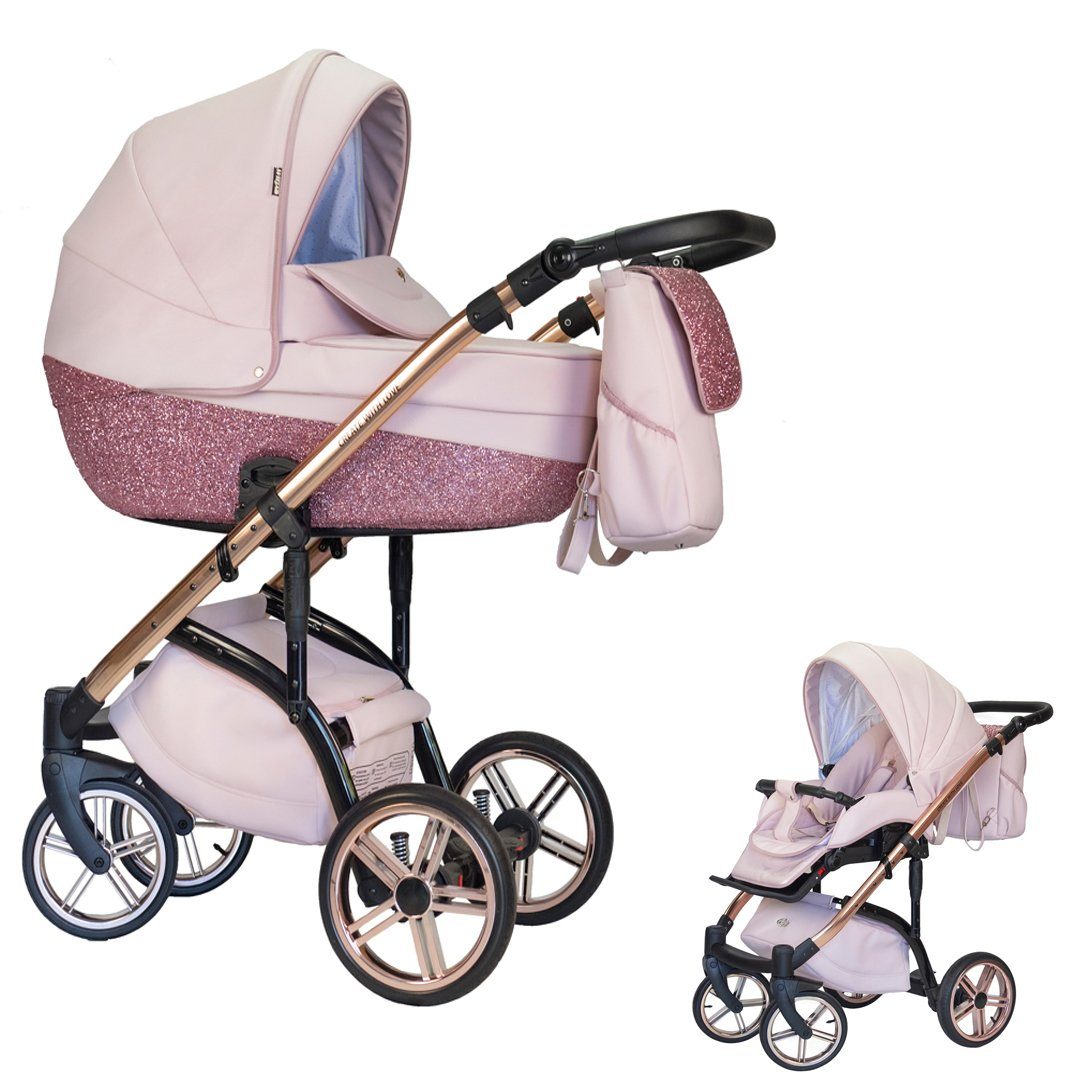 babies-on-wheels Kombi-Kinderwagen 2 in 1 Kinderwagen-Set Vip Lux - 11 Teile - in 16 Farben Rosa-Dekor
