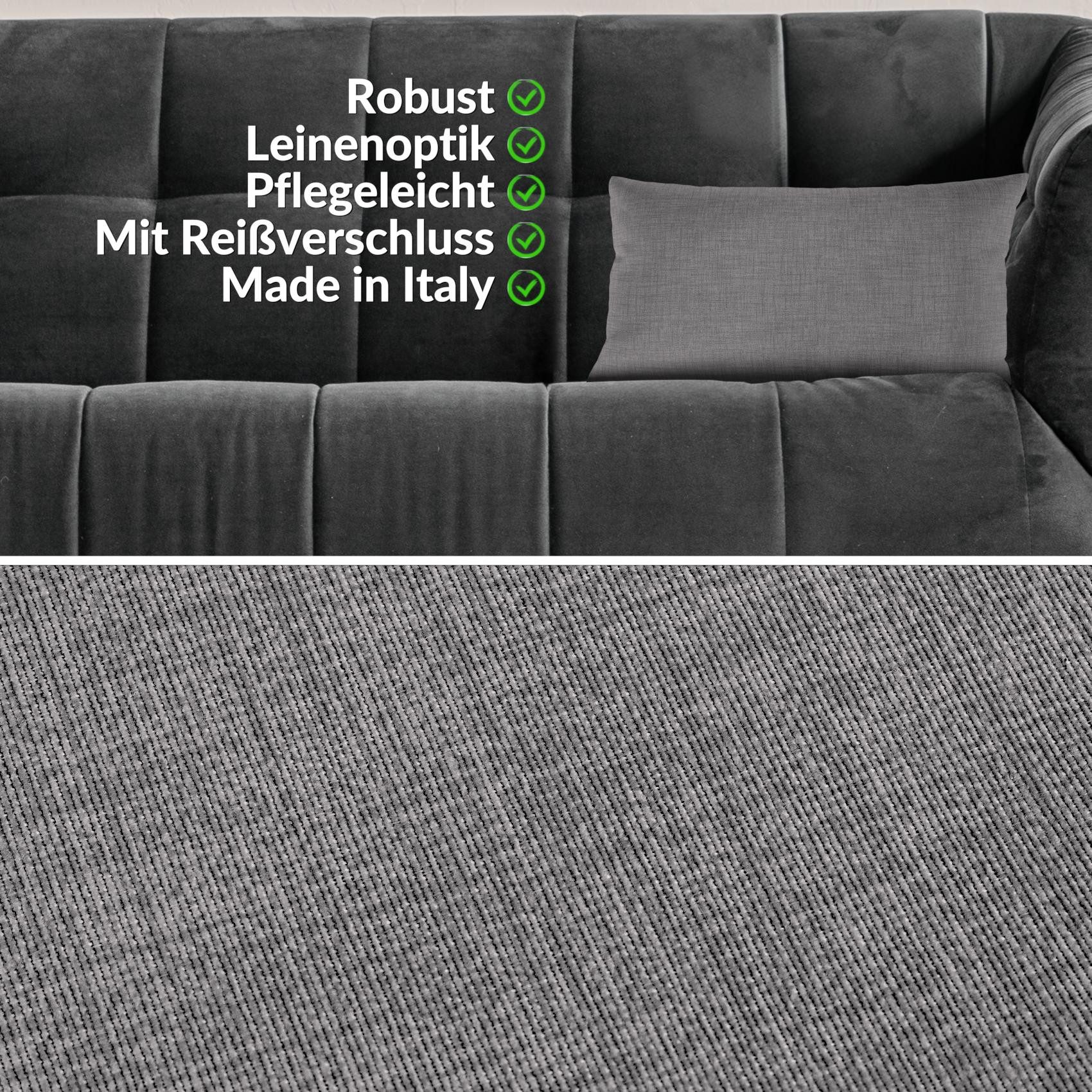 ANRO Dekokissen MrJack Kissenbezug Leinenoptik Deko Kissen Uni, Sofakissen 30x50cm ohne Füllung Grau